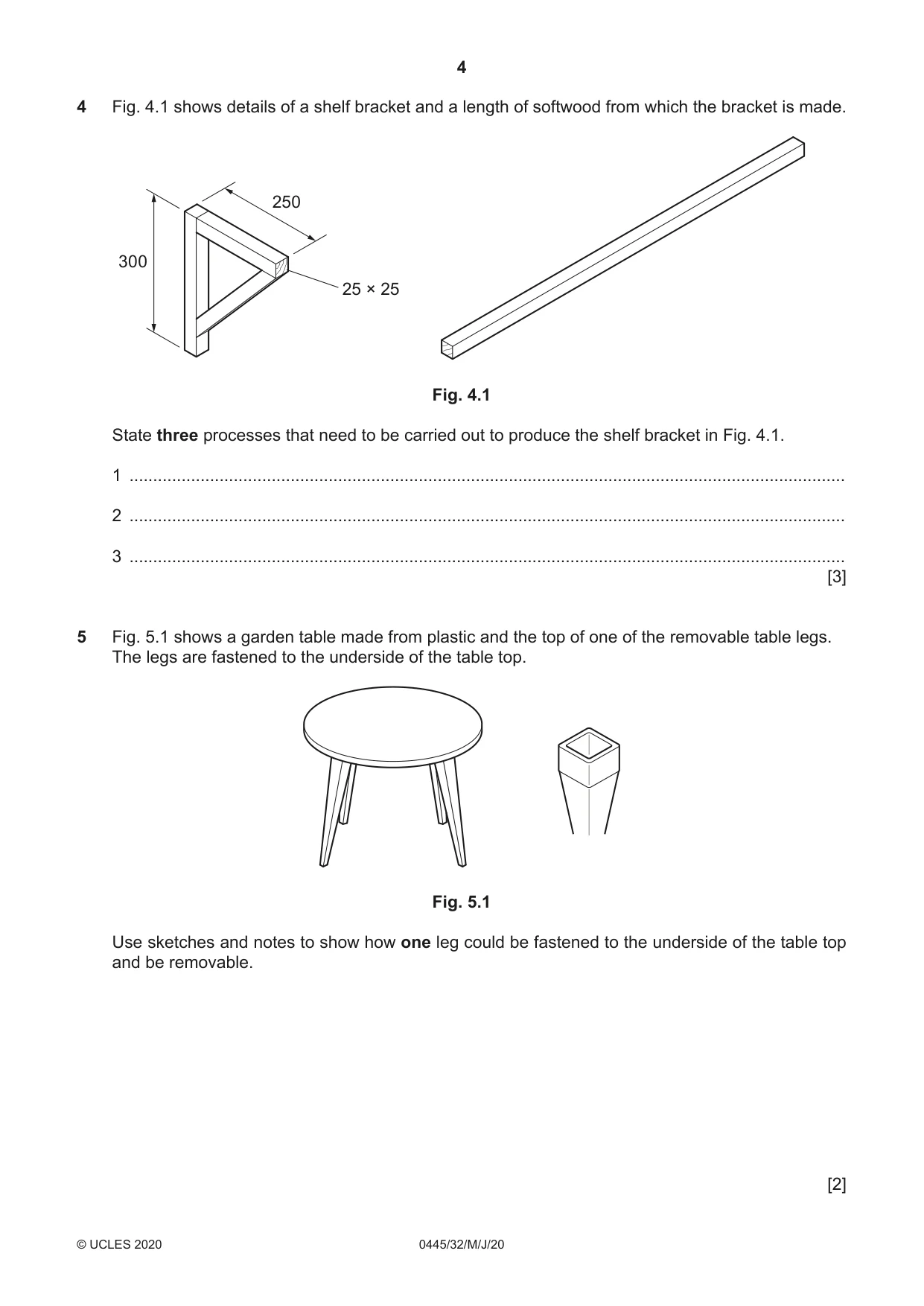Cambridge IGCSE Design and Technology 0445 2020 May/June Paper 3 · Variant 2 question paper, page 4 of 20