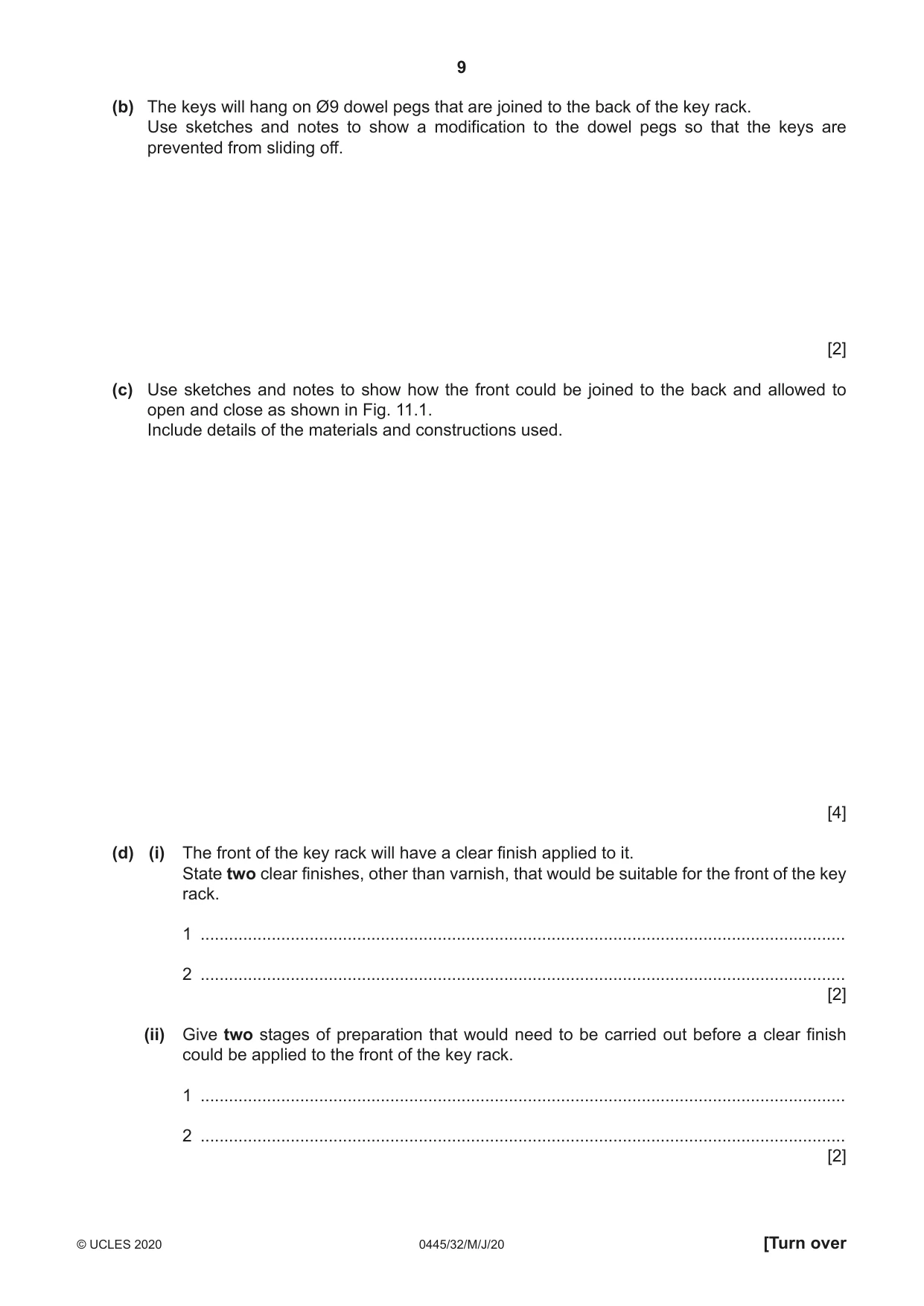 Cambridge IGCSE Design and Technology 0445 2020 May/June Paper 3 · Variant 2 question paper, page 9 of 20