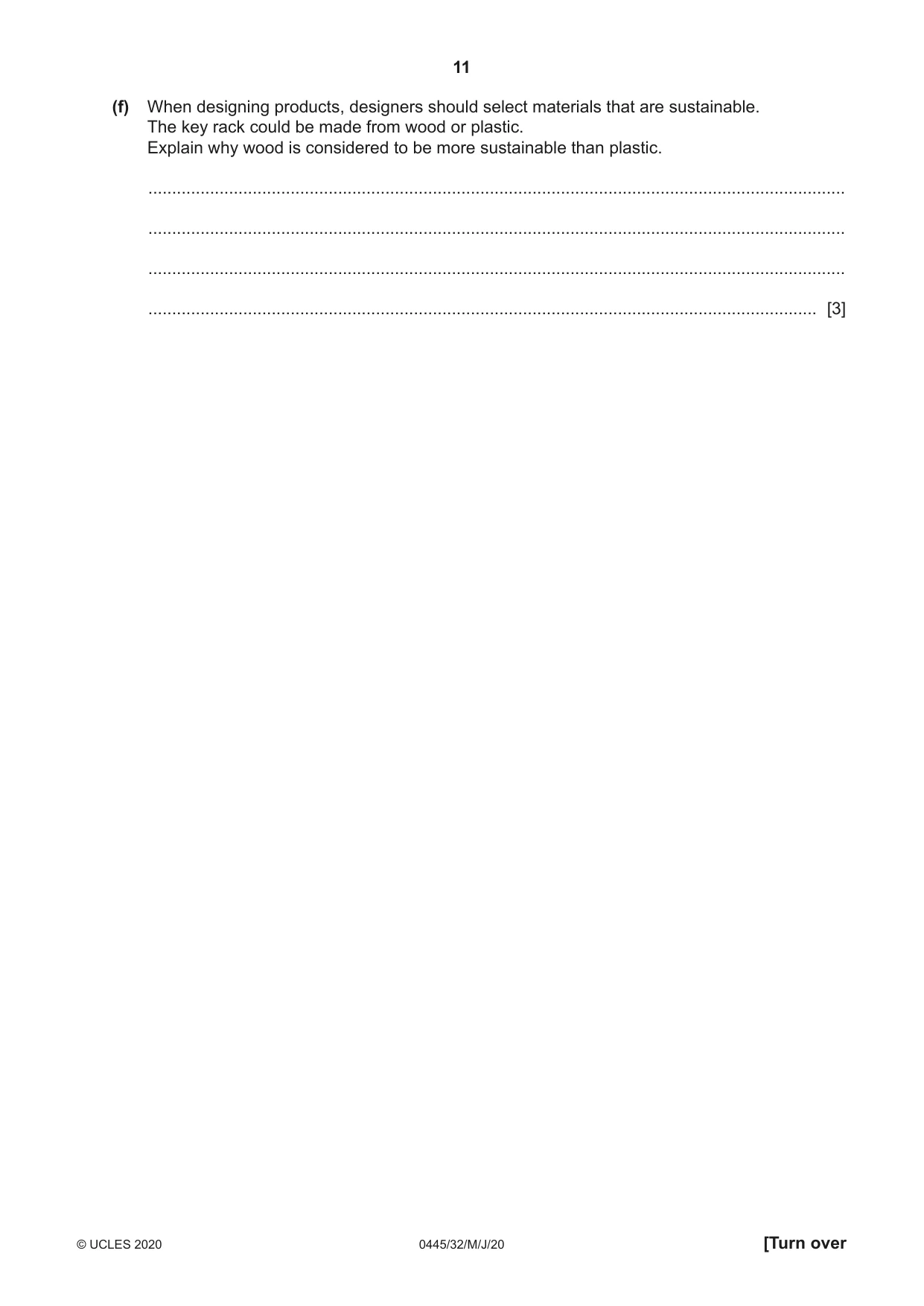 Cambridge IGCSE Design and Technology 0445 2020 May/June Paper 3 · Variant 2 question paper, page 11 of 20