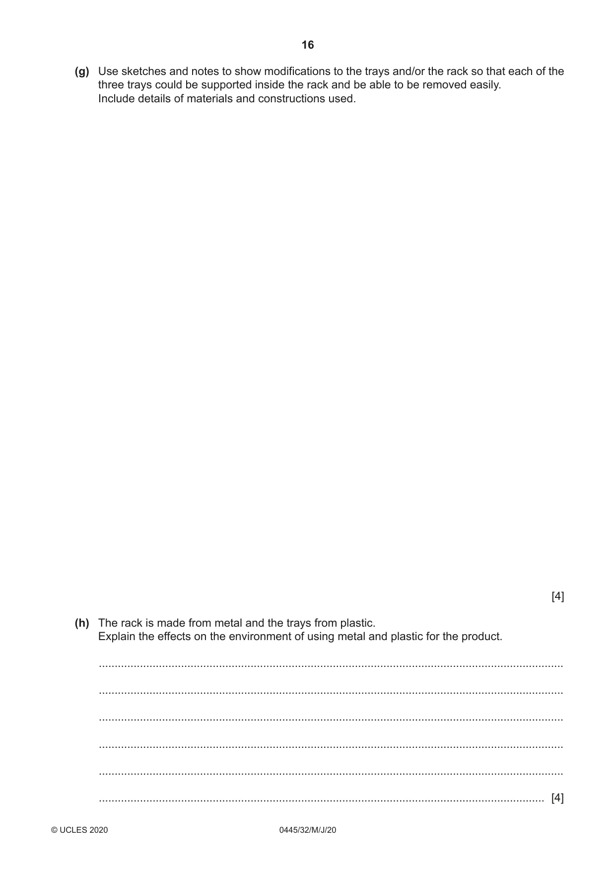 Cambridge IGCSE Design and Technology 0445 2020 May/June Paper 3 · Variant 2 question paper, page 16 of 20