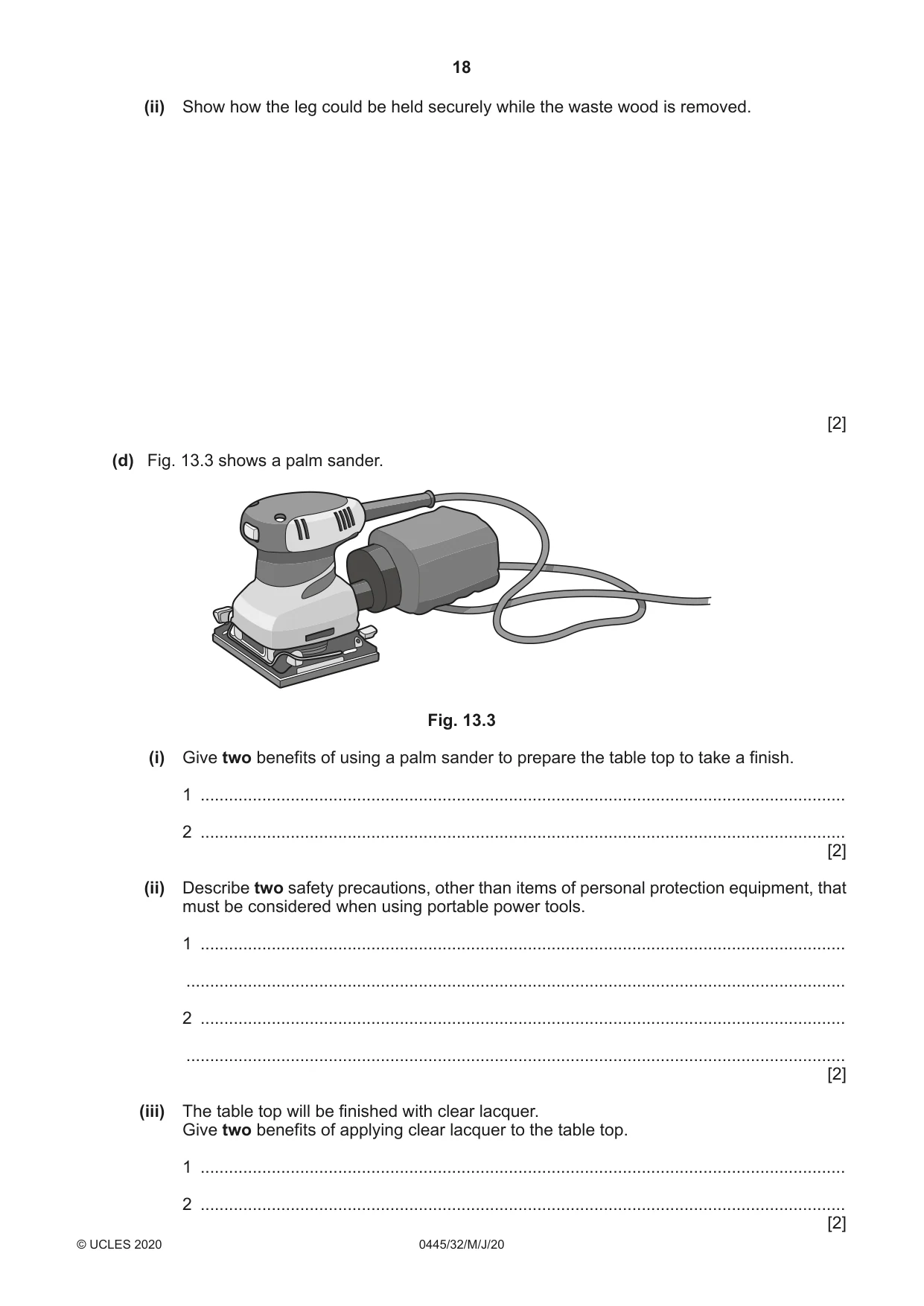 Cambridge IGCSE Design and Technology 0445 2020 May/June Paper 3 · Variant 2 question paper, page 18 of 20