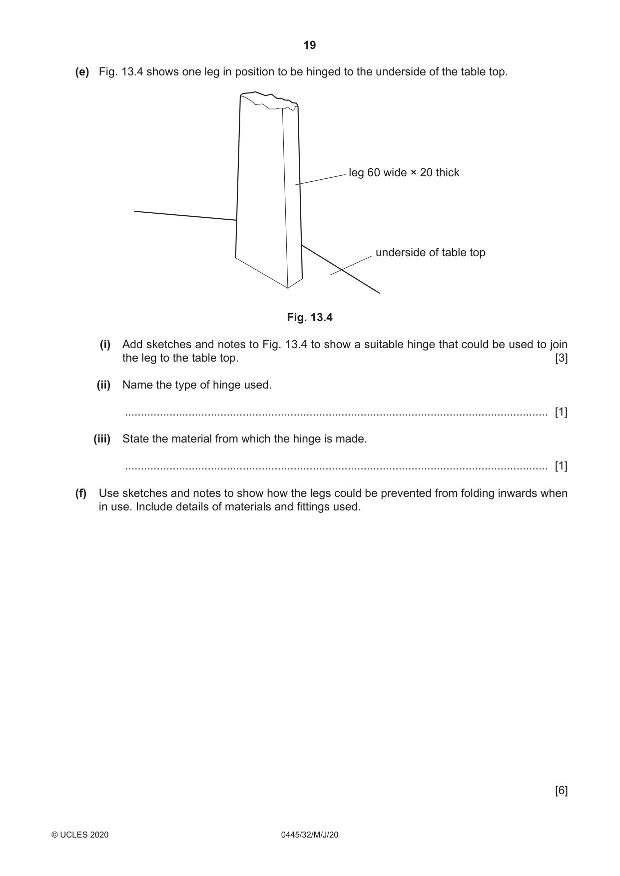 Cambridge IGCSE Design and Technology 0445 2020 May/June Paper 3 · Variant 2 question paper, page 19 of 20