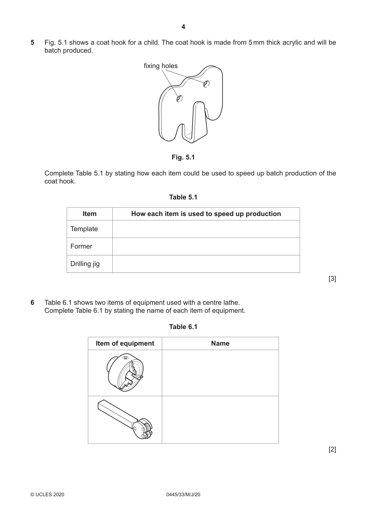 Cambridge IGCSE Design and Technology 0445 2020 May/June Paper 3 · Variant 3 question paper, page 4 of 20