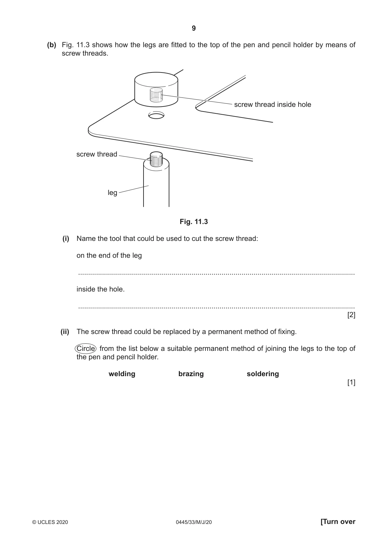 Cambridge IGCSE Design and Technology 0445 2020 May/June Paper 3 · Variant 3 question paper, page 9 of 20