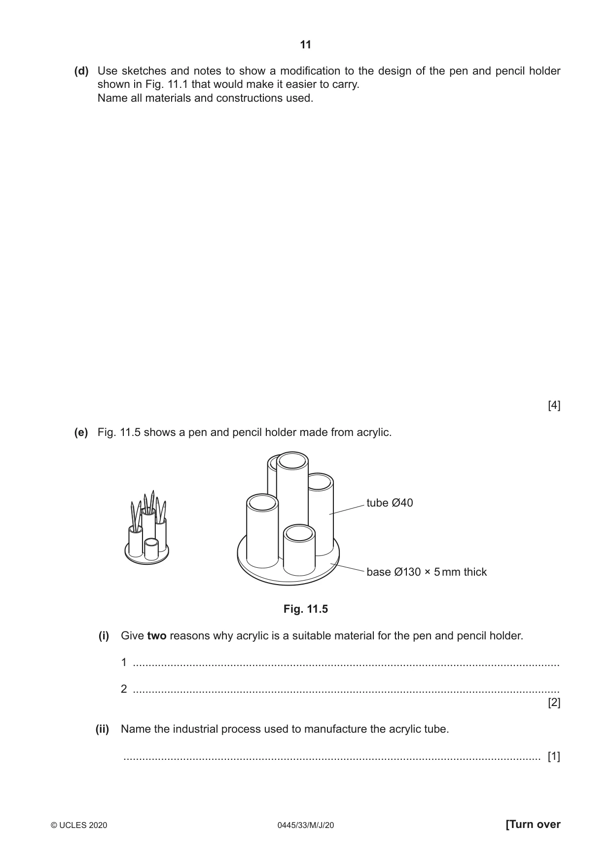 Cambridge IGCSE Design and Technology 0445 2020 May/June Paper 3 · Variant 3 question paper, page 11 of 20