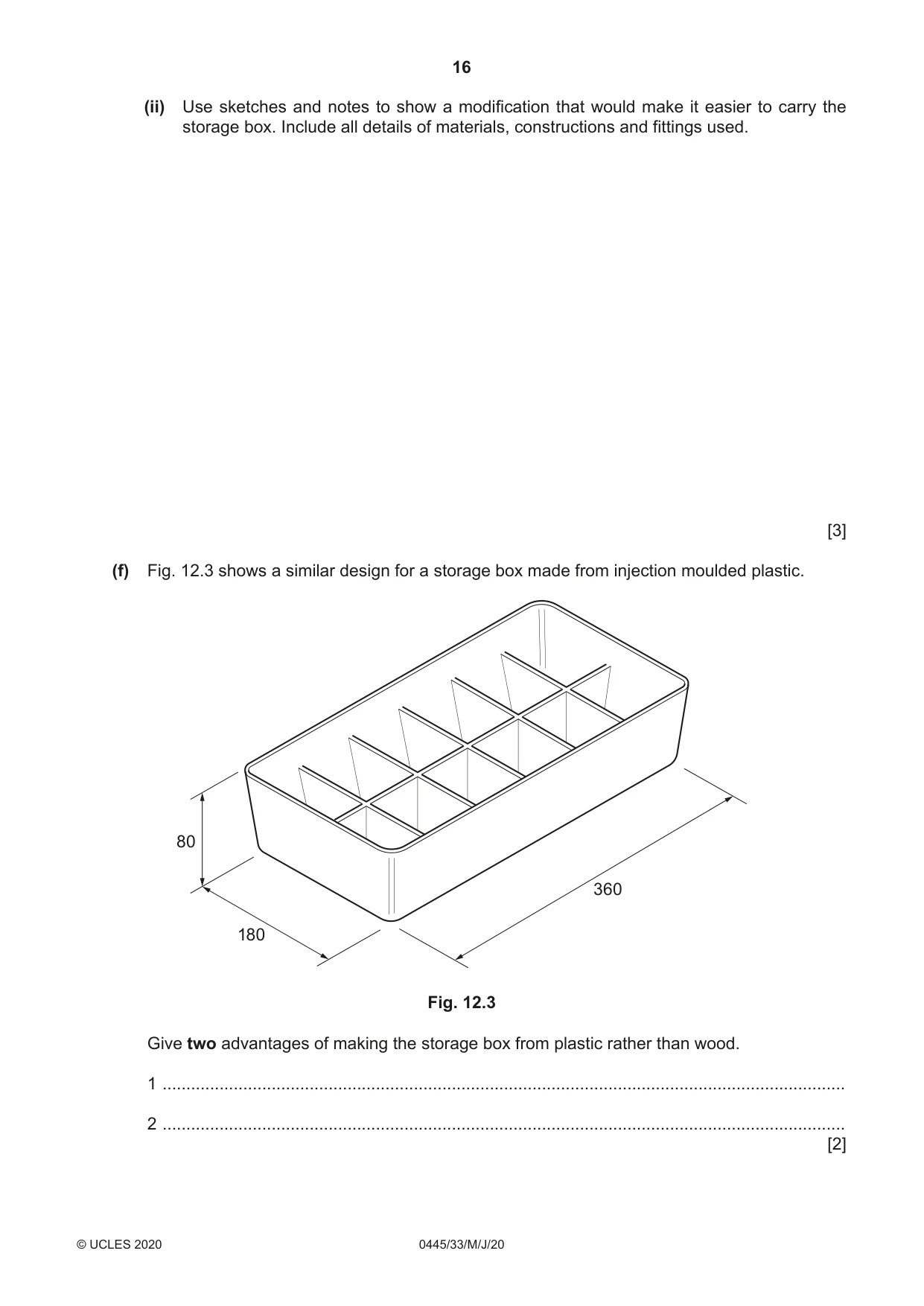 Cambridge IGCSE Design and Technology 0445 2020 May/June Paper 3 · Variant 3 question paper, page 16 of 20