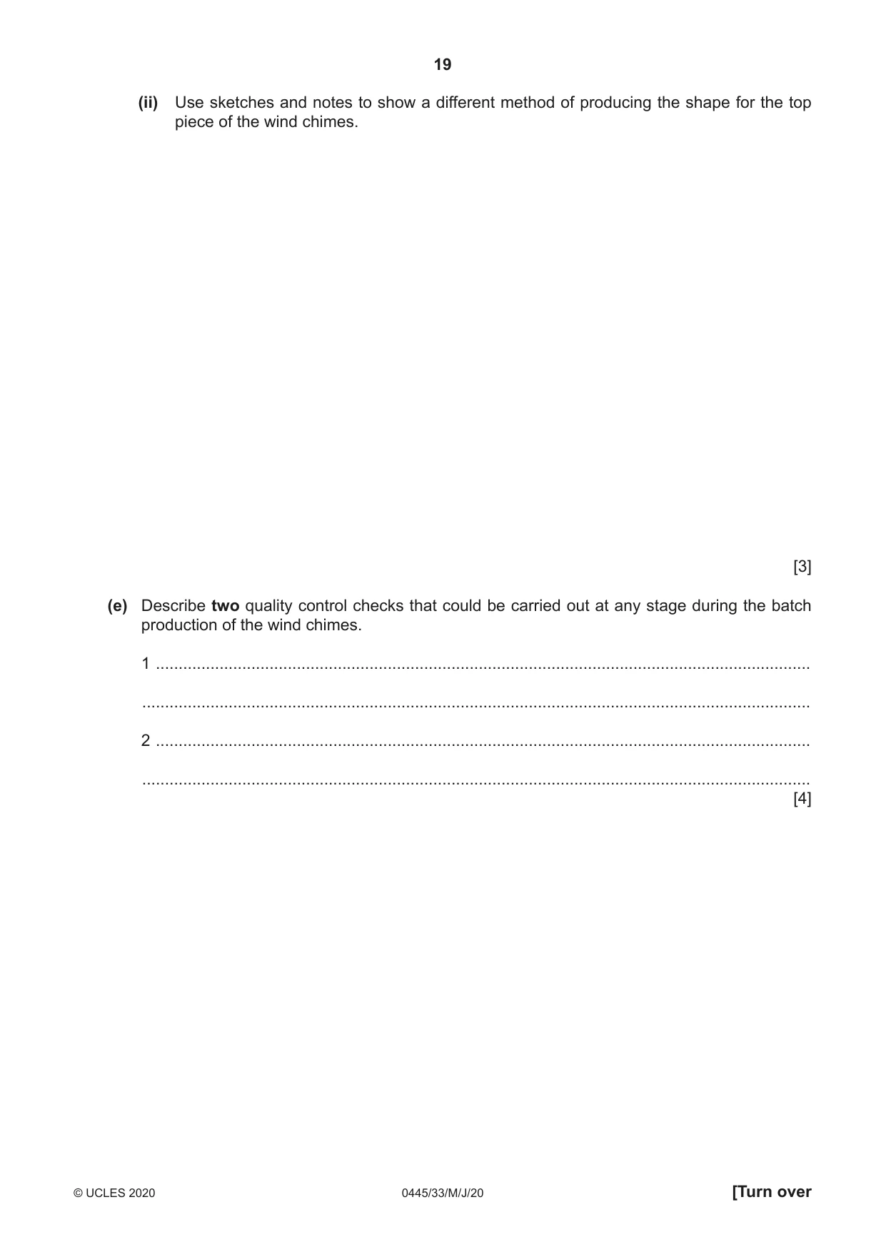 Cambridge IGCSE Design and Technology 0445 2020 May/June Paper 3 · Variant 3 question paper, page 19 of 20