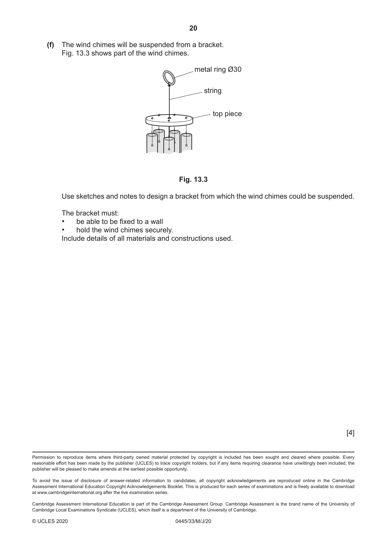Cambridge IGCSE Design and Technology 0445 2020 May/June Paper 3 · Variant 3 question paper, page 20 of 20