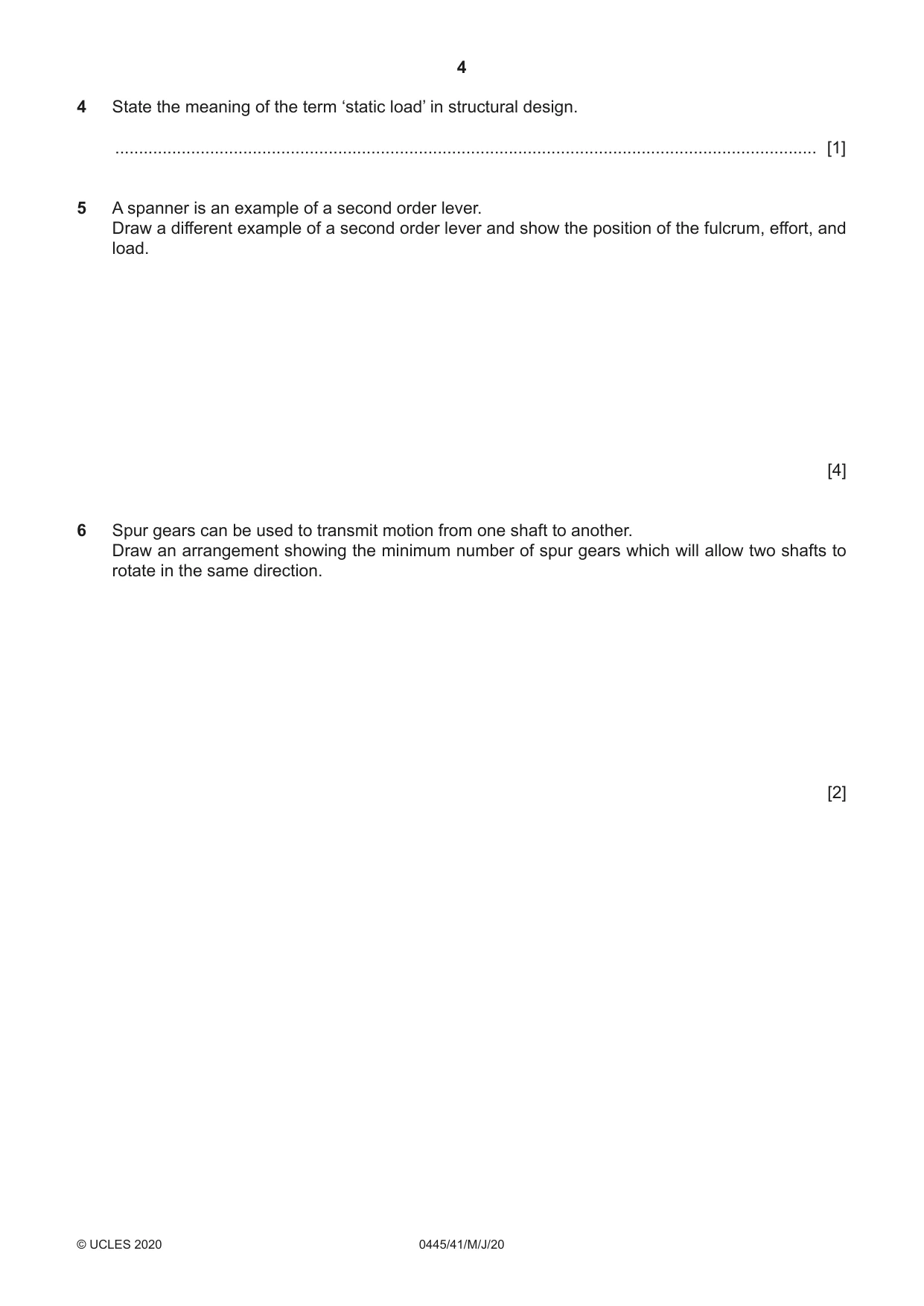 Cambridge IGCSE Design and Technology 0445 2020 May/June Paper 4 · Variant 1 question paper, page 4 of 20
