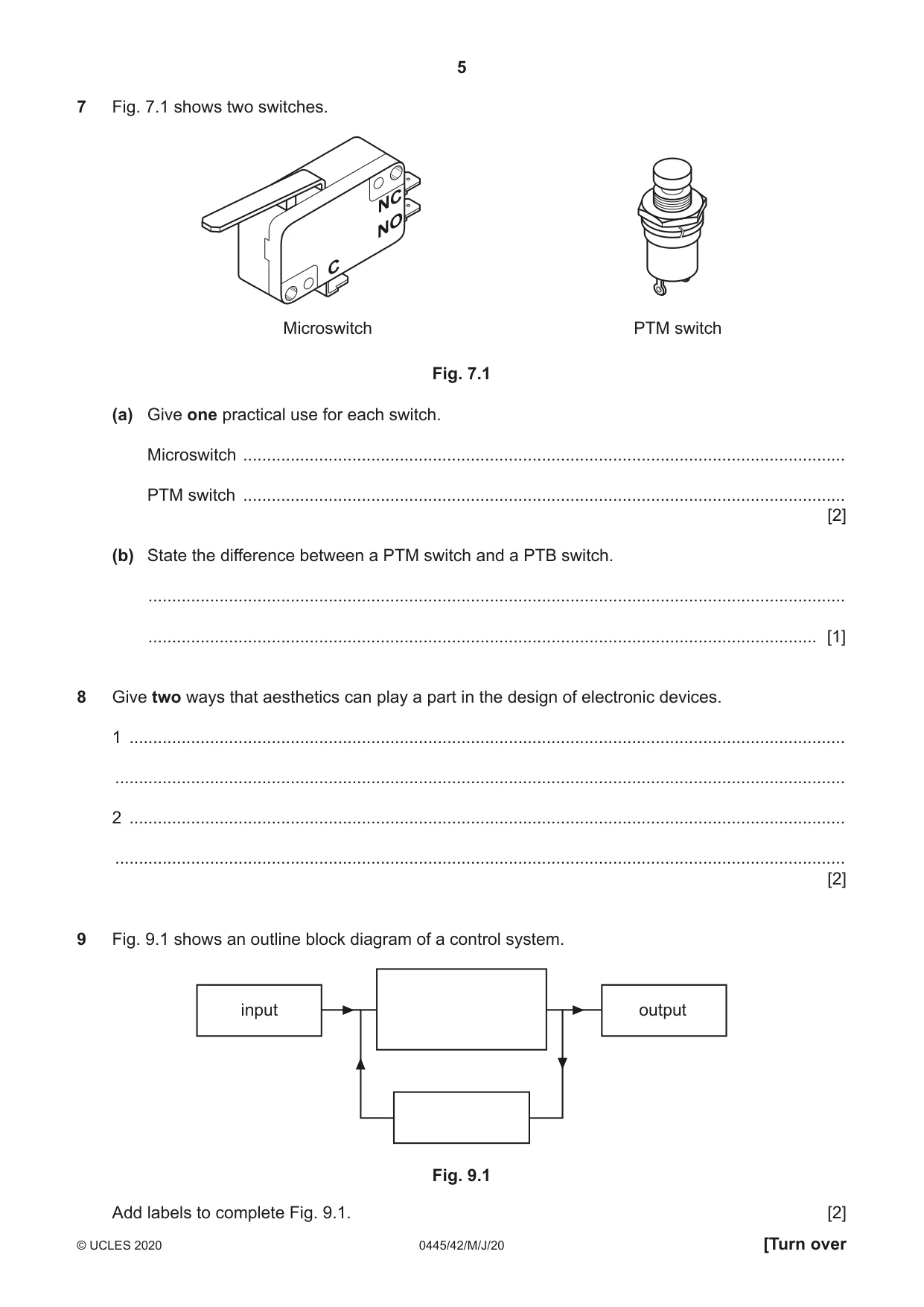 Cambridge IGCSE Design and Technology 0445 2020 May/June Paper 4 · Variant 2 question paper, page 5 of 20