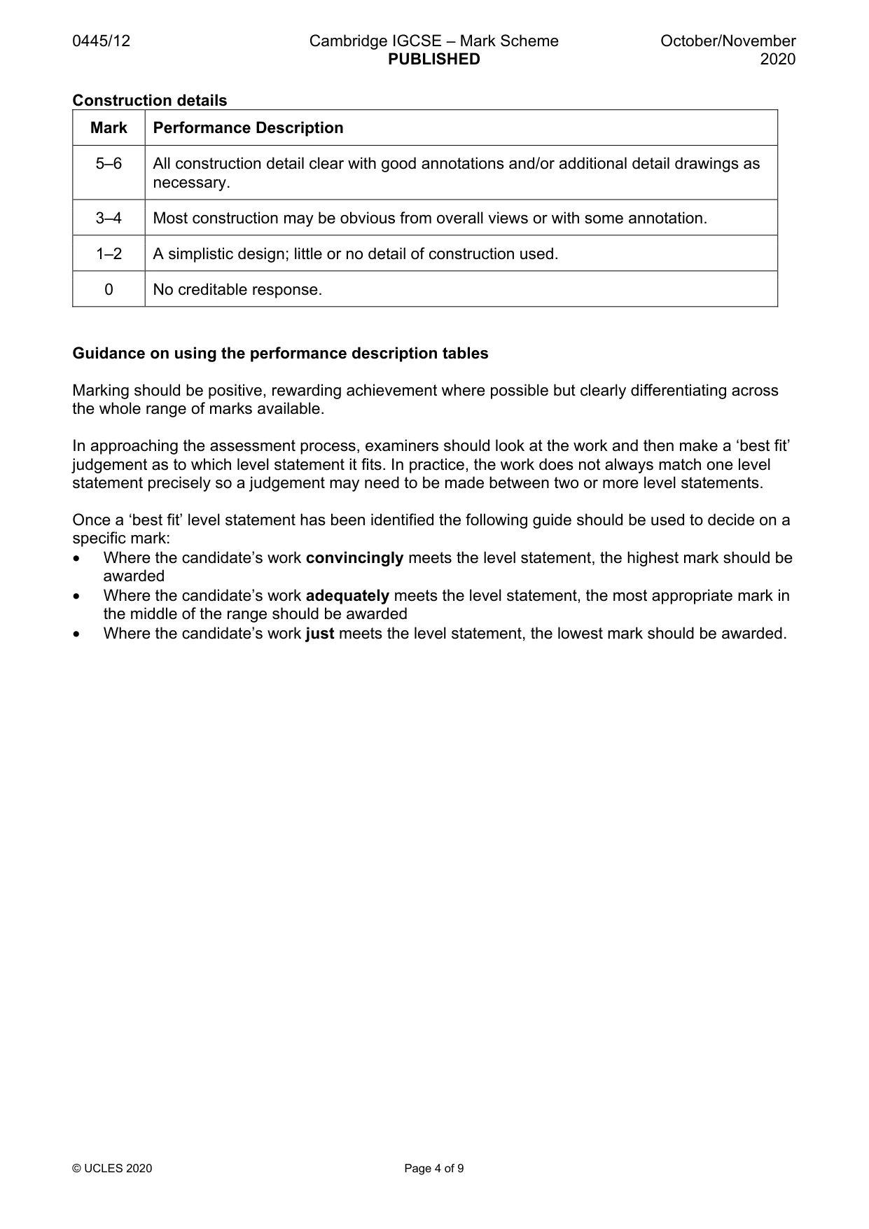 Mark scheme, page 4 of 9