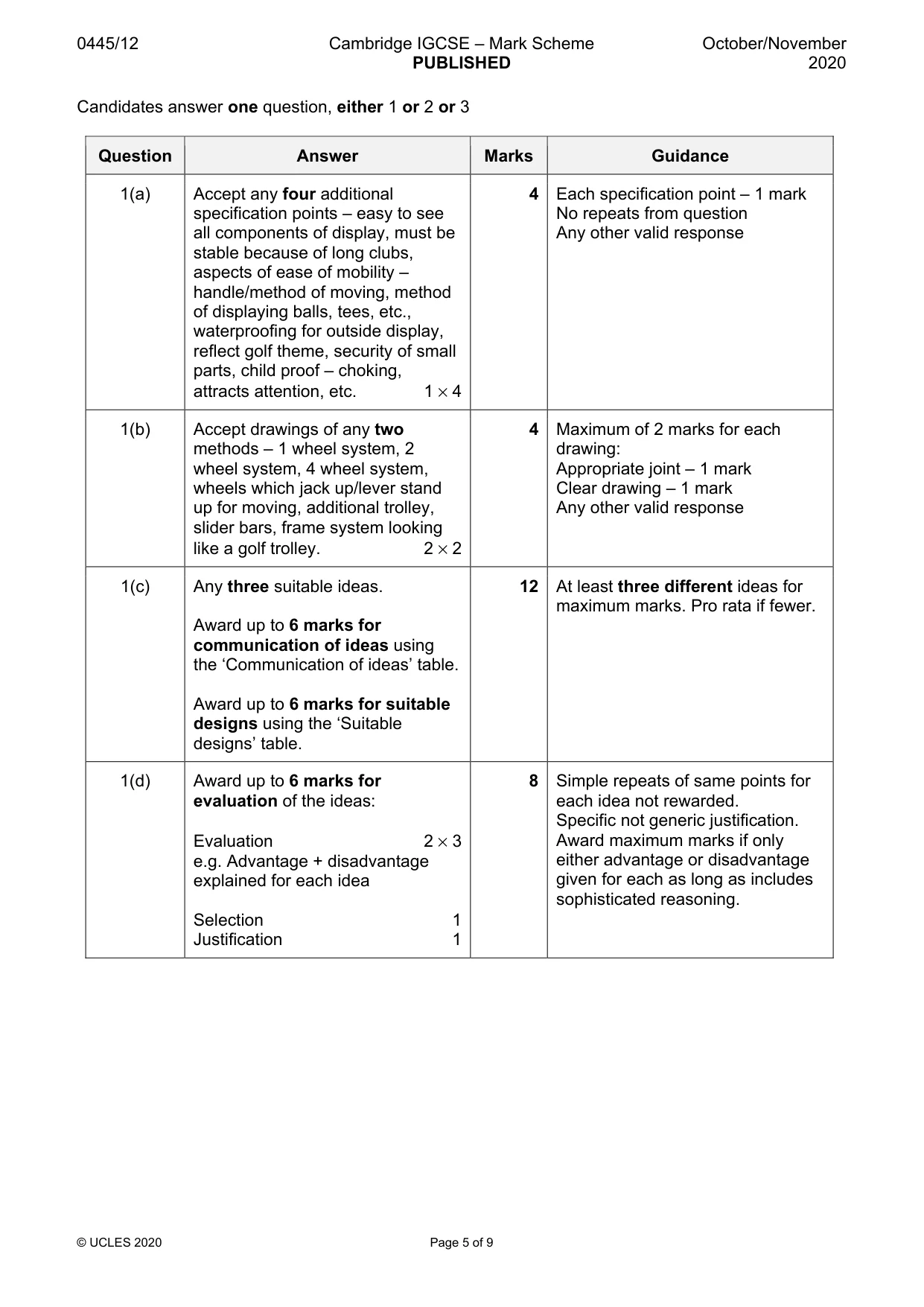 Mark scheme, page 5 of 9
