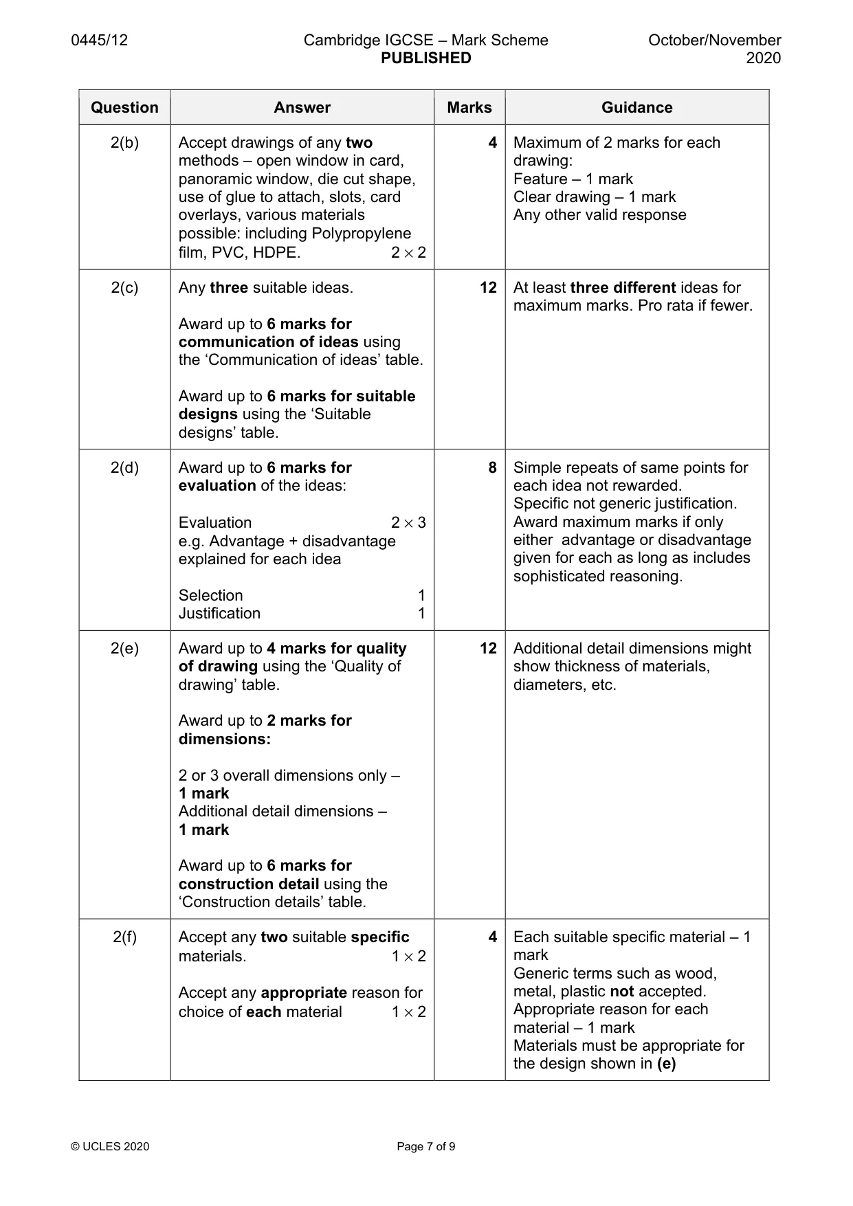 Mark scheme, page 7 of 9