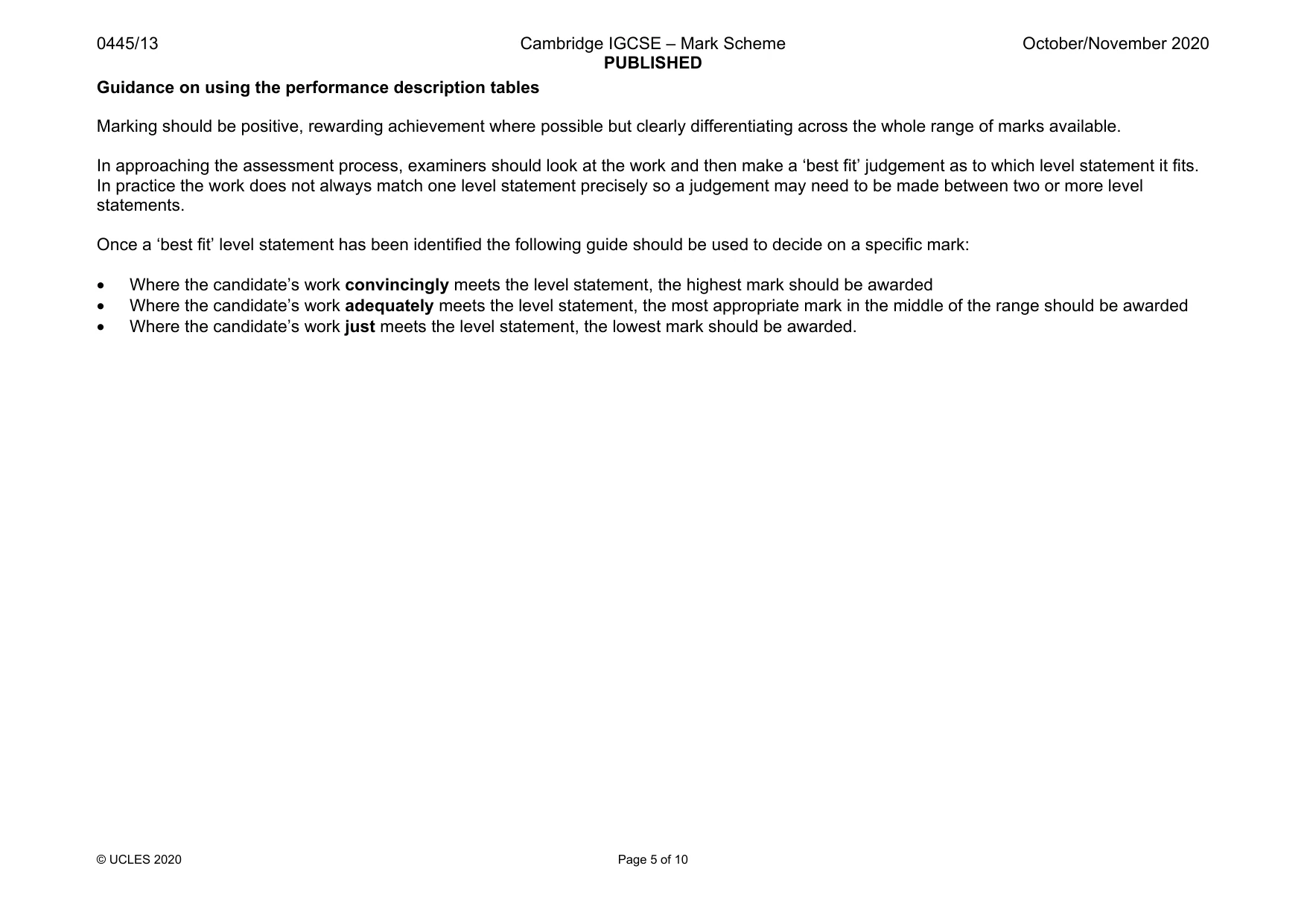 Mark scheme, page 5 of 10