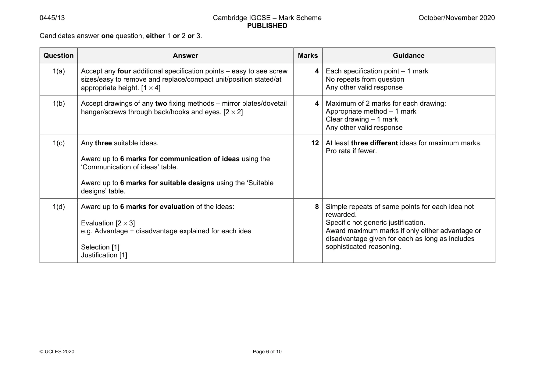 Mark scheme, page 6 of 10