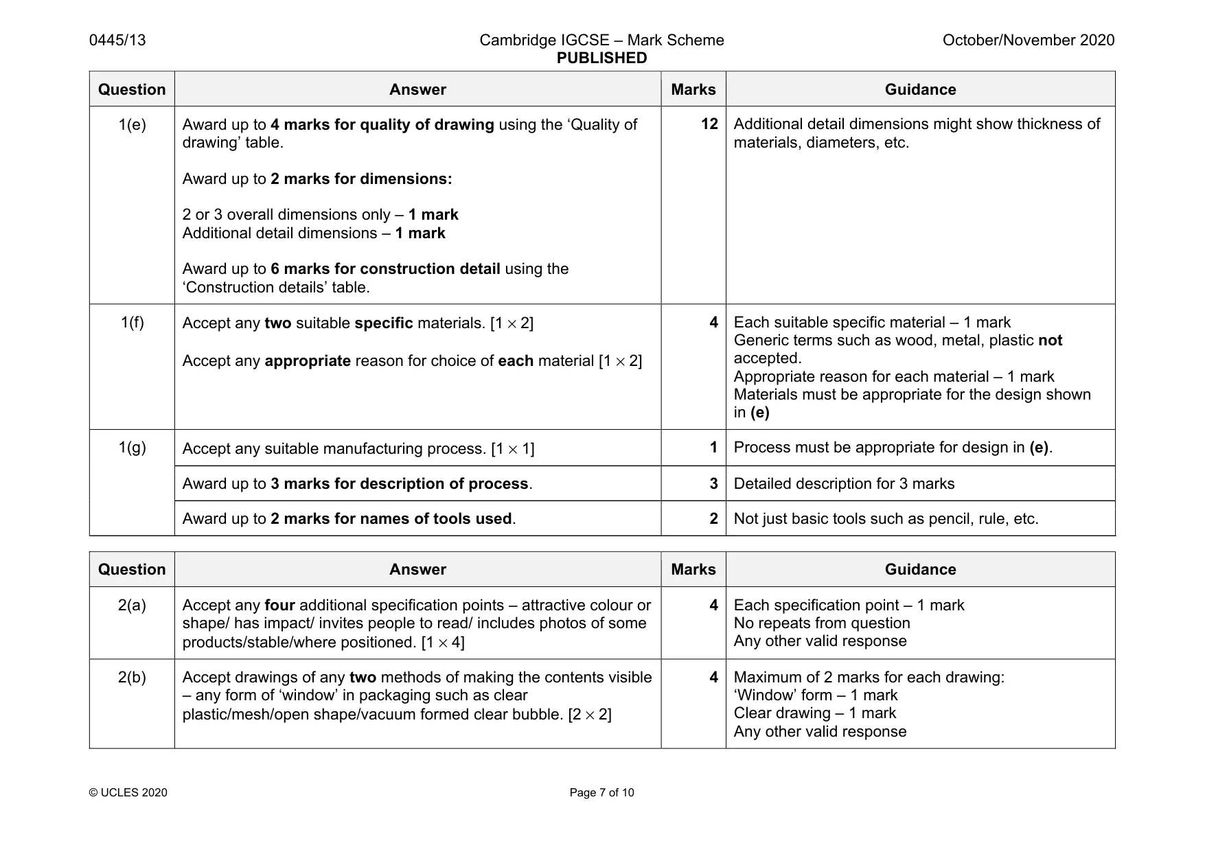 Mark scheme, page 7 of 10