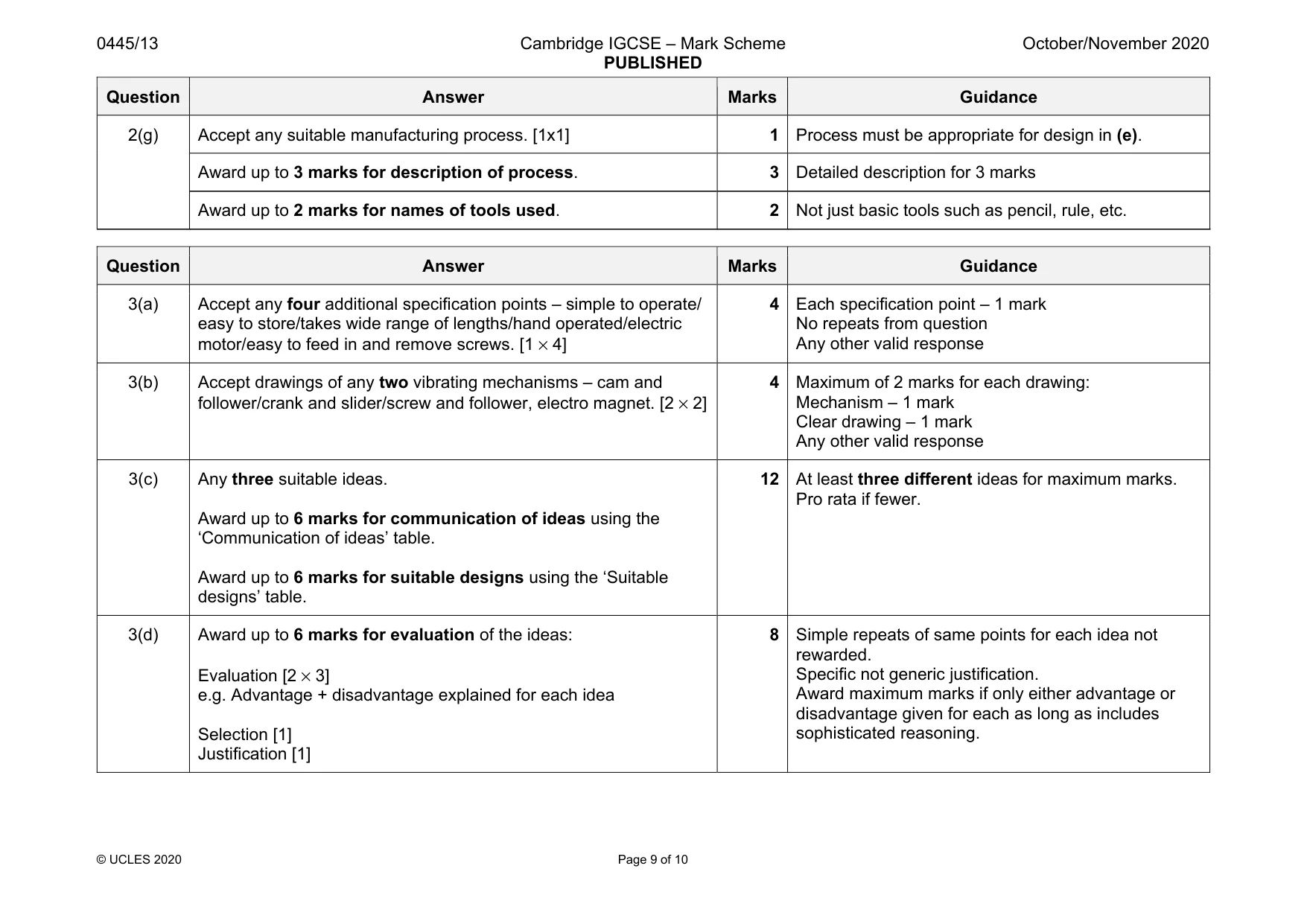 Mark scheme, page 9 of 10