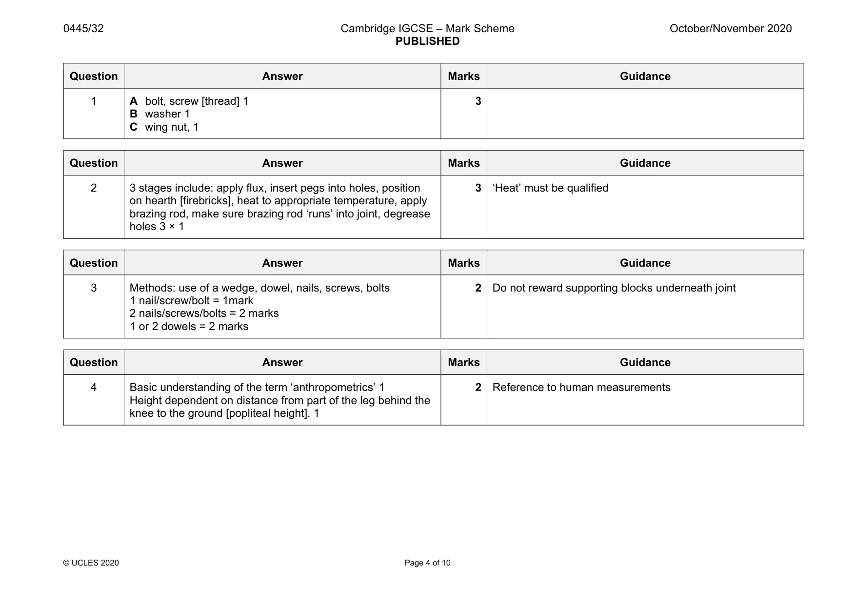 Mark scheme, page 4 of 10