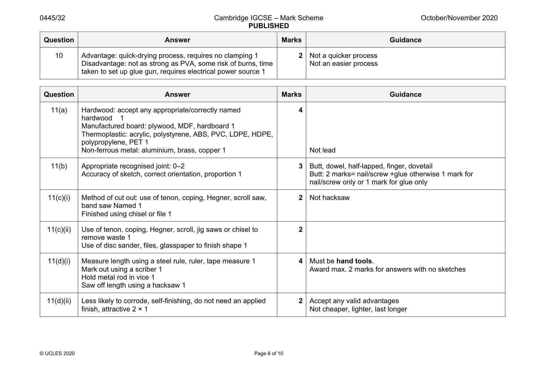 Mark scheme, page 6 of 10