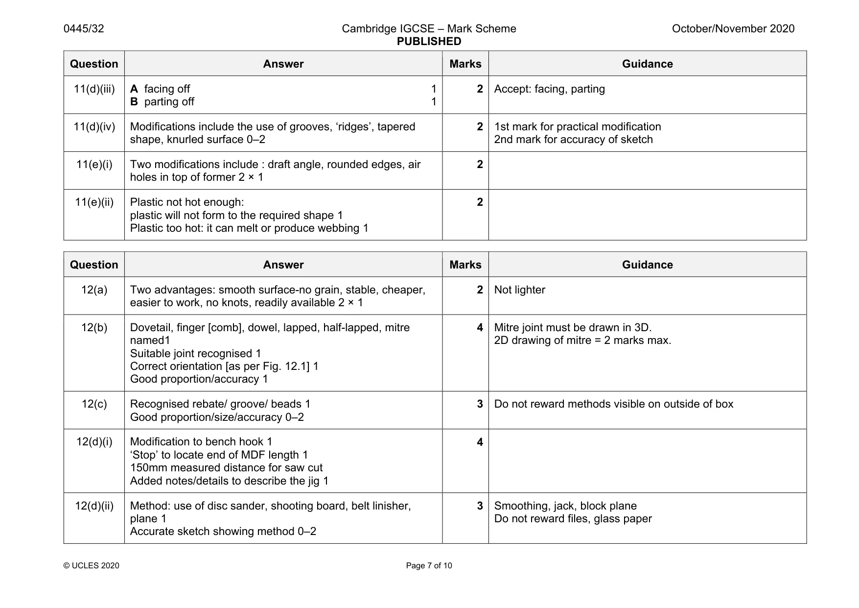 Mark scheme, page 7 of 10