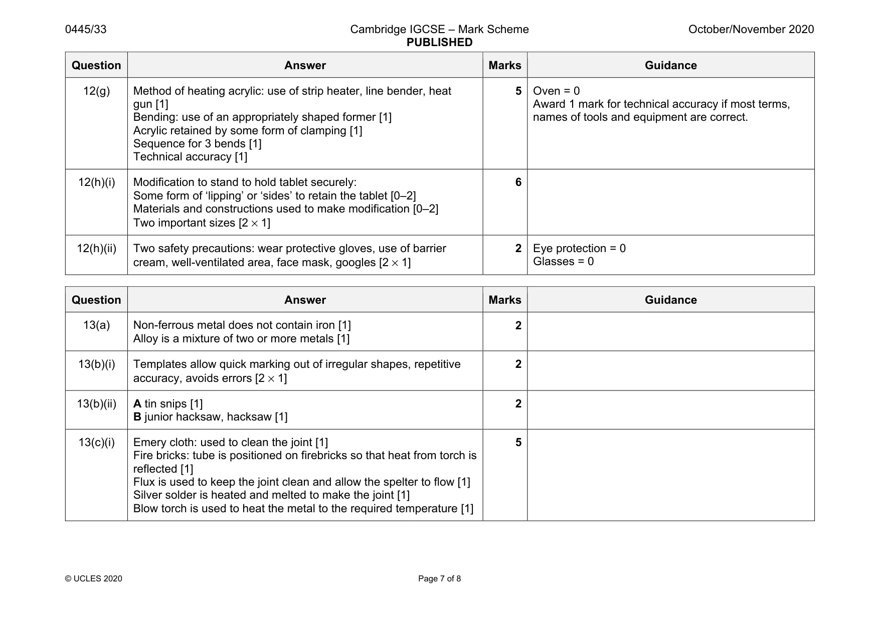 Mark scheme, page 7 of 8