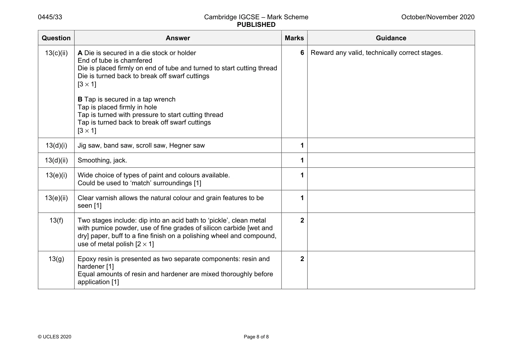 Mark scheme, page 8 of 8