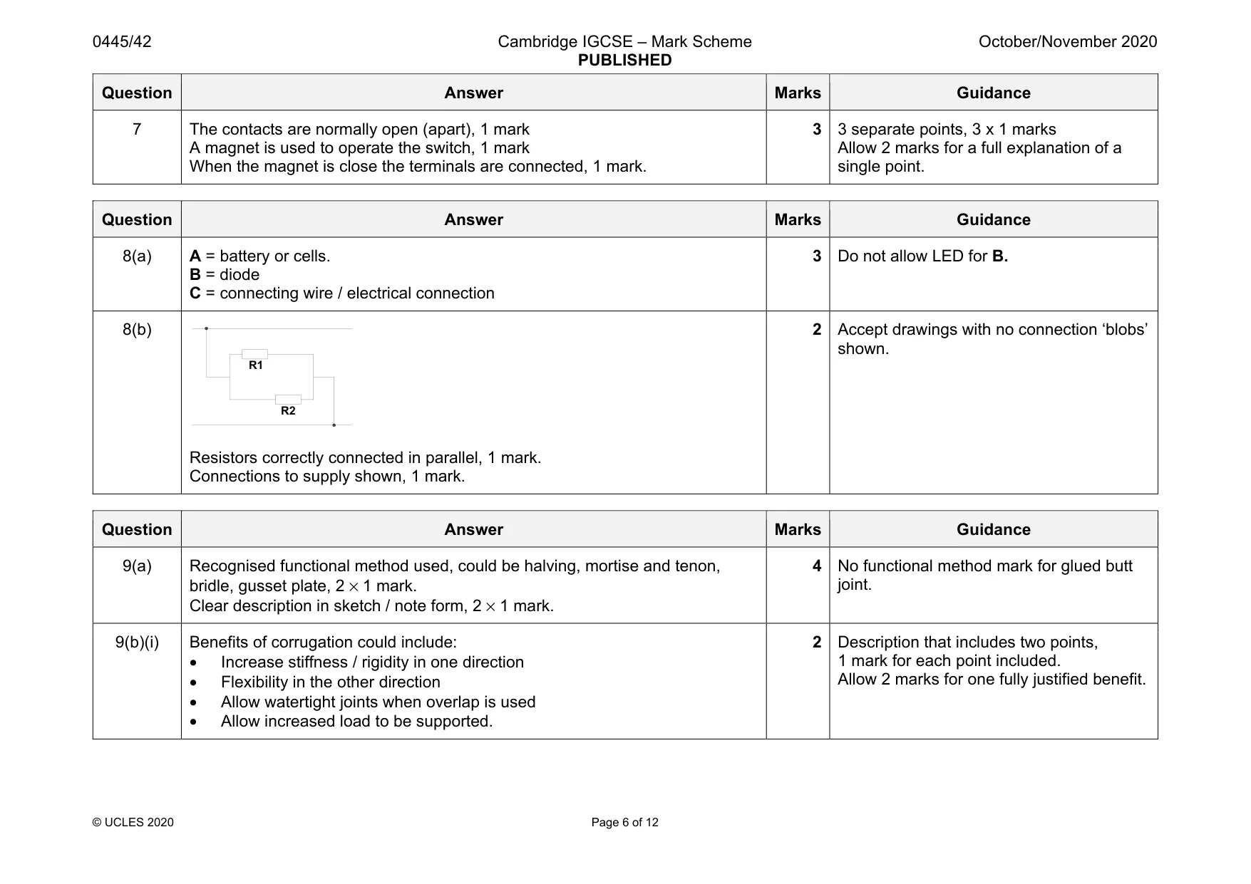 Mark scheme, page 6 of 12