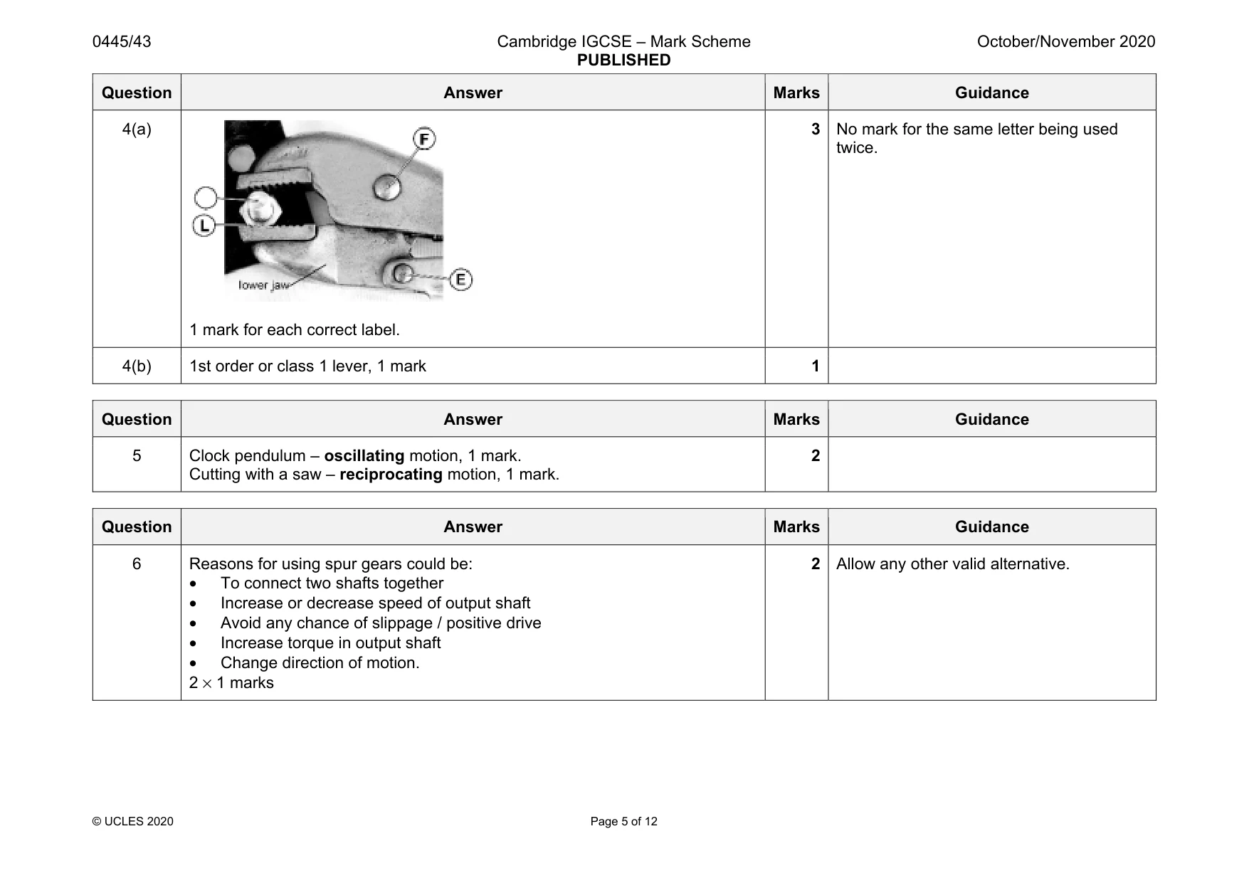 Mark scheme, page 5 of 12