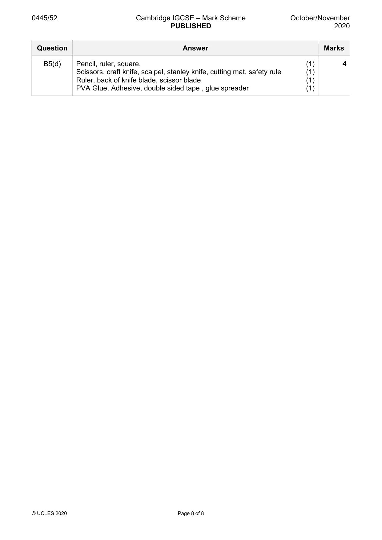 Mark scheme, page 8 of 8