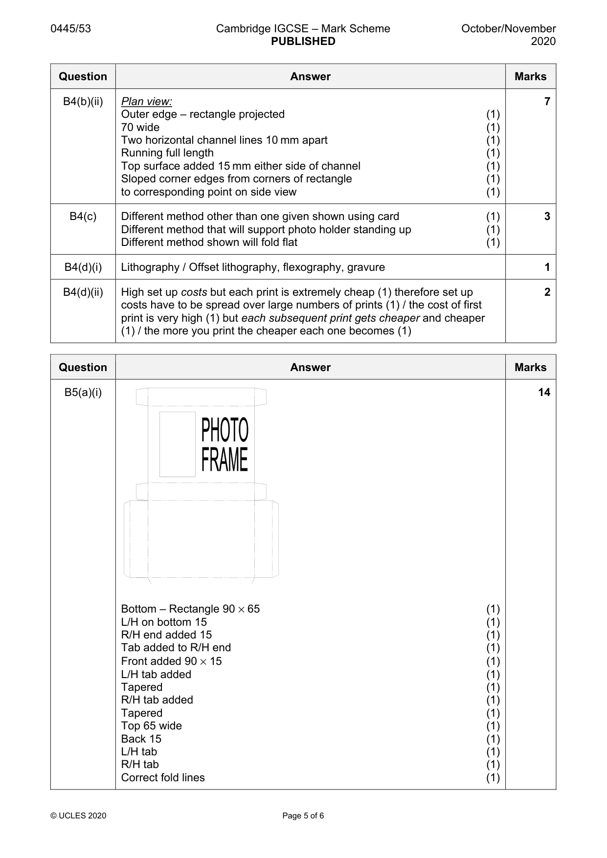 Mark scheme, page 5 of 6
