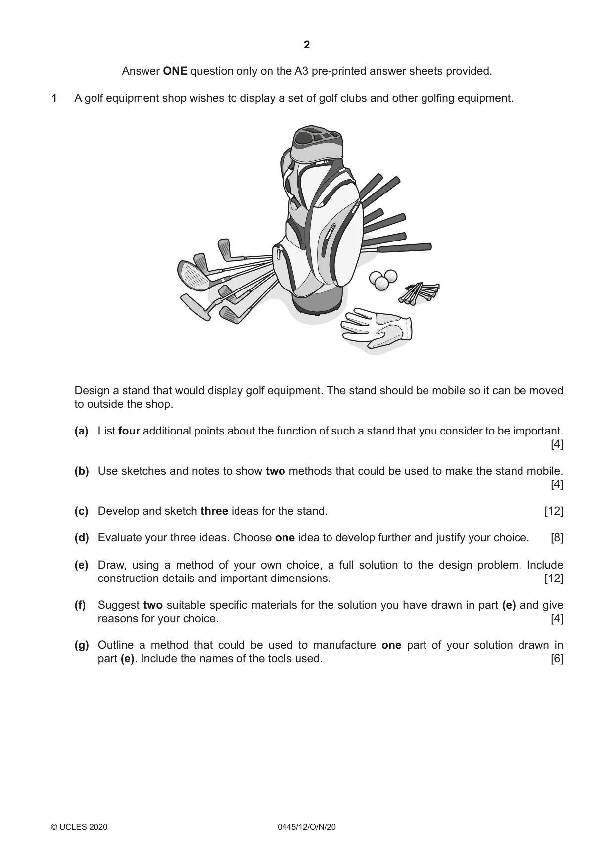Cambridge IGCSE Design and Technology 0445 2020 Oct/Nov Paper 1 · Variant 2 question paper, page 2 of 4