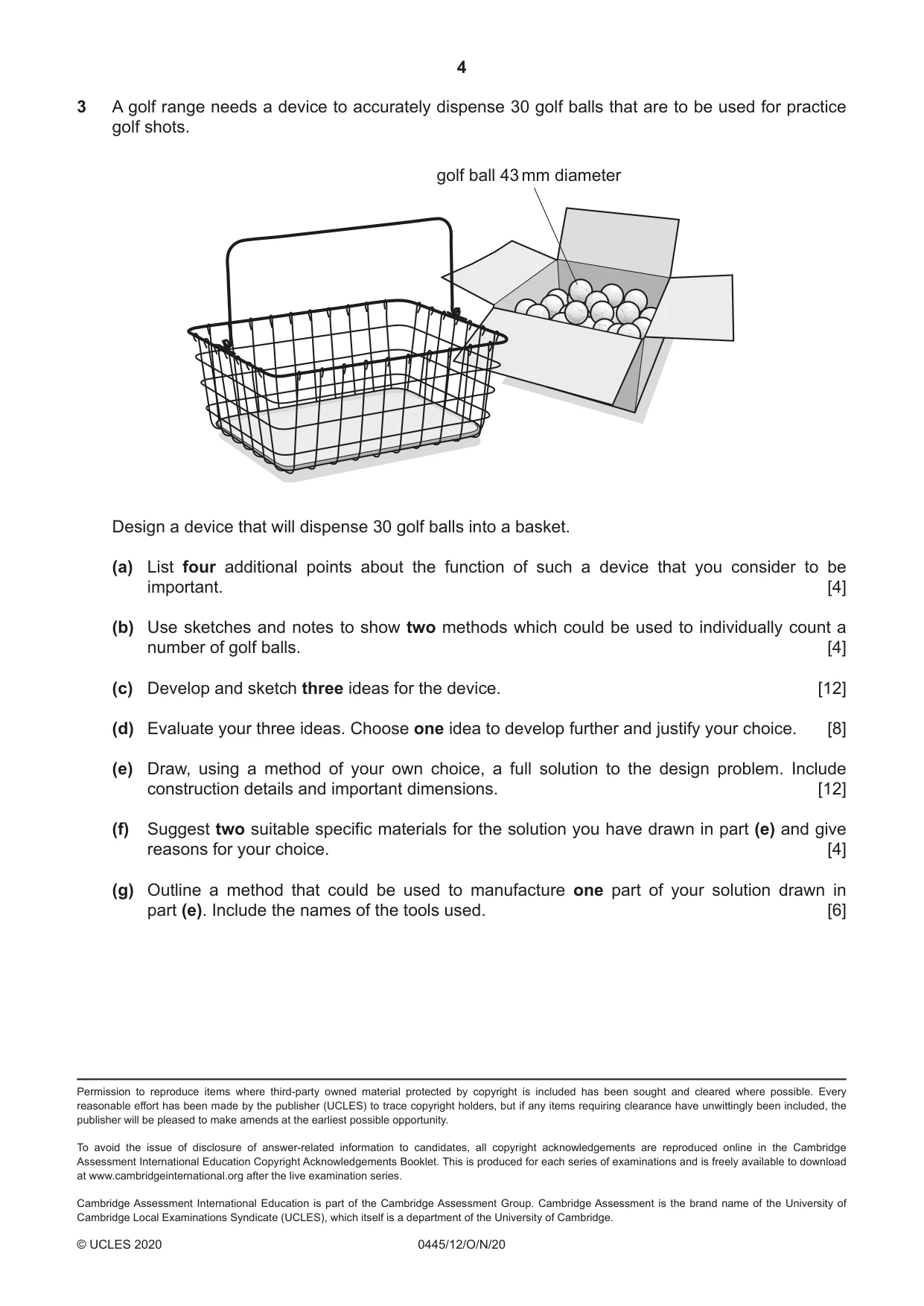 Cambridge IGCSE Design and Technology 0445 2020 Oct/Nov Paper 1 · Variant 2 question paper, page 4 of 4