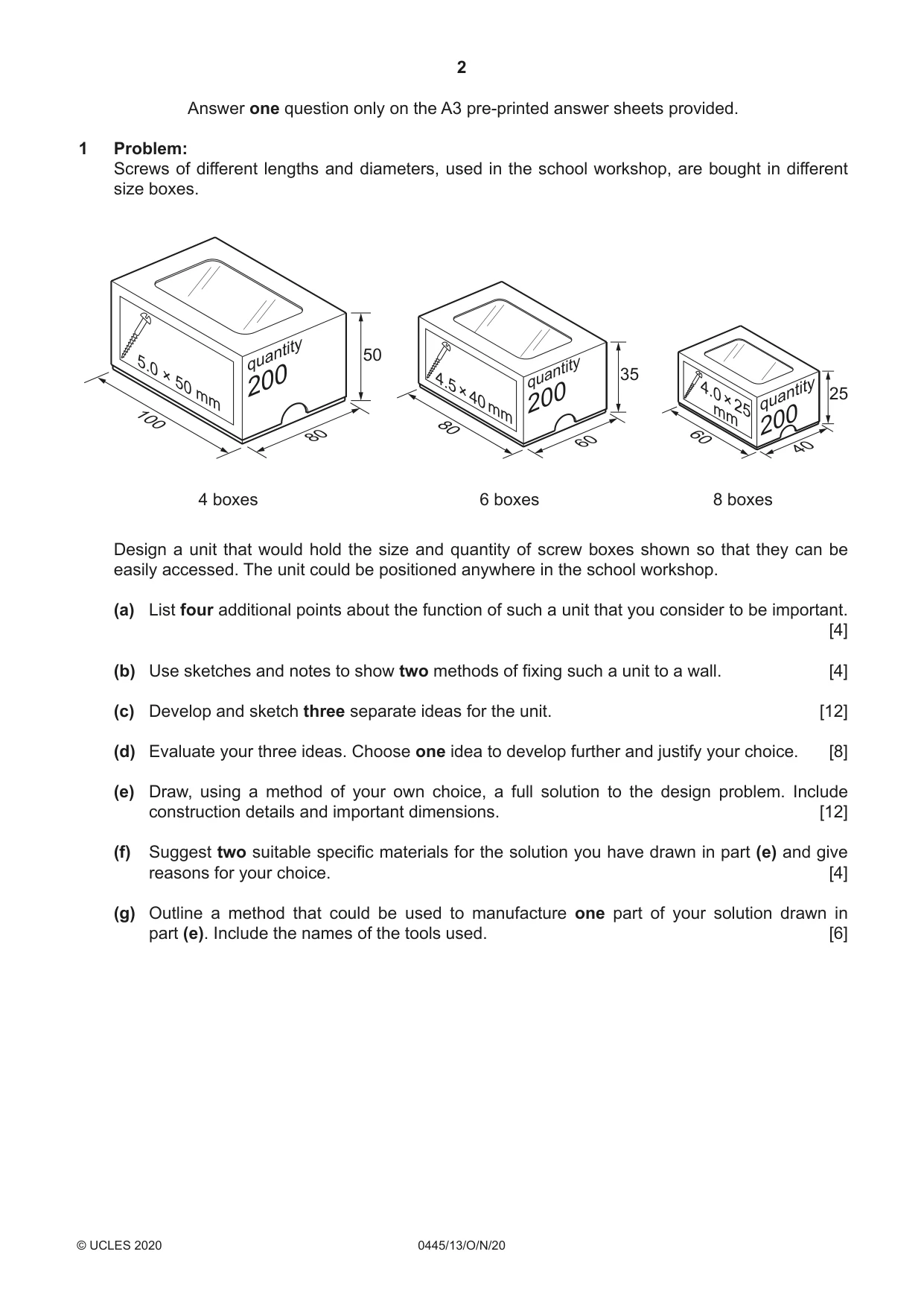 Cambridge IGCSE Design and Technology 0445 2020 Oct/Nov Paper 1 · Variant 3 question paper, page 2 of 4