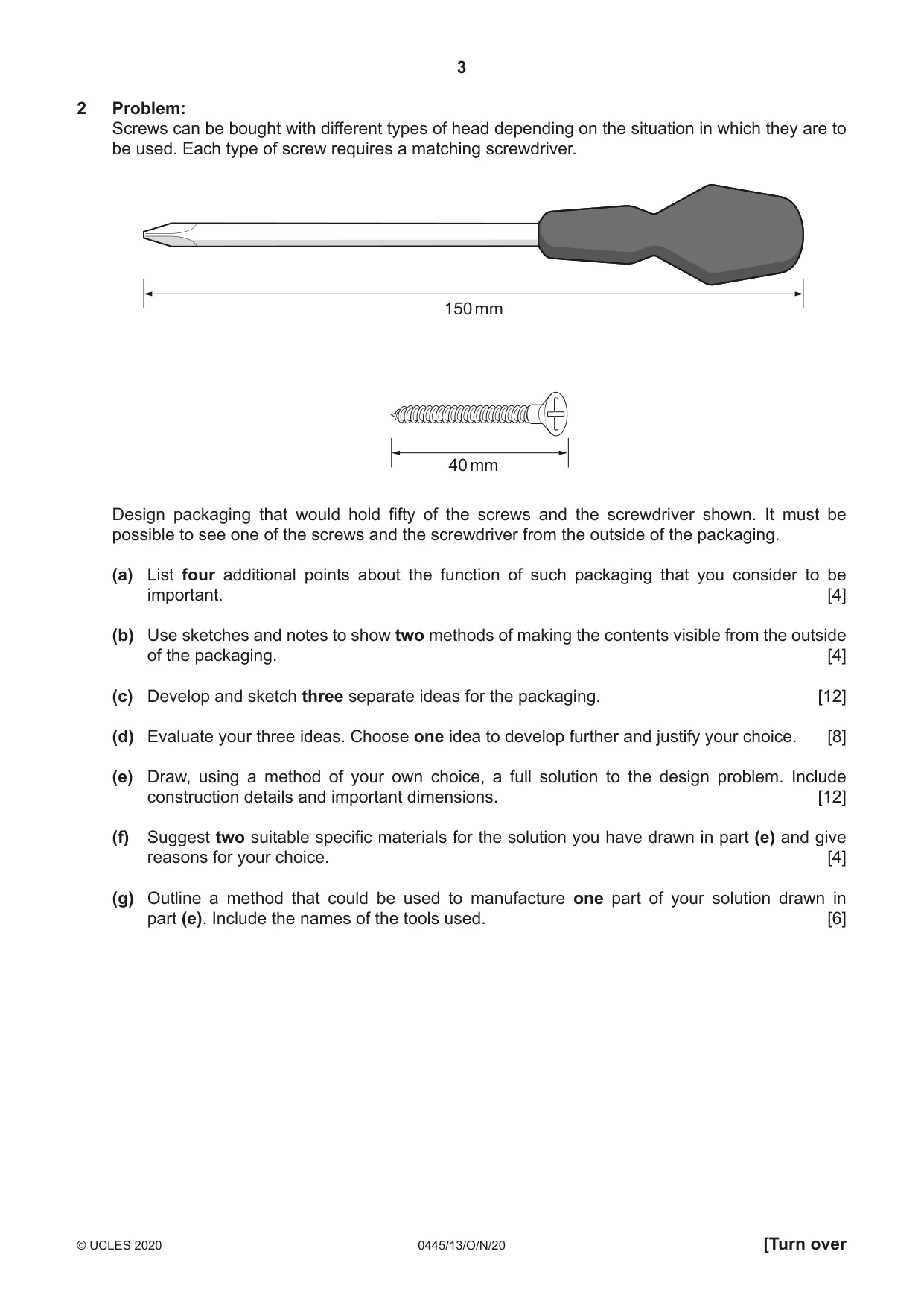 Cambridge IGCSE Design and Technology 0445 2020 Oct/Nov Paper 1 · Variant 3 question paper, page 3 of 4