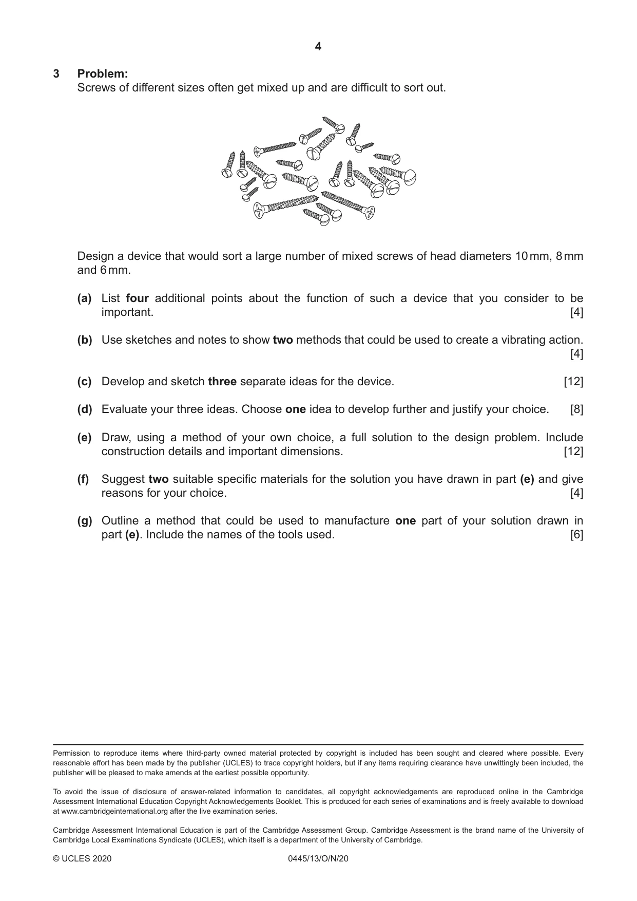 Cambridge IGCSE Design and Technology 0445 2020 Oct/Nov Paper 1 · Variant 3 question paper, page 4 of 4