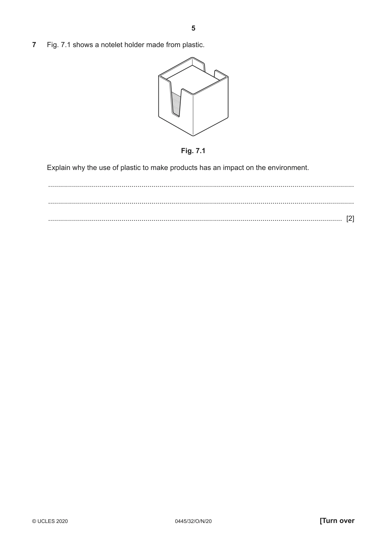 Cambridge IGCSE Design and Technology 0445 2020 Oct/Nov Paper 3 · Variant 2 question paper, page 5 of 24
