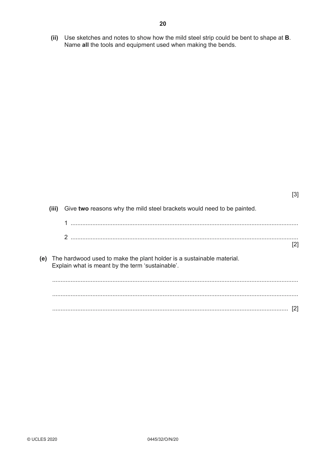 Cambridge IGCSE Design and Technology 0445 2020 Oct/Nov Paper 3 · Variant 2 question paper, page 20 of 24