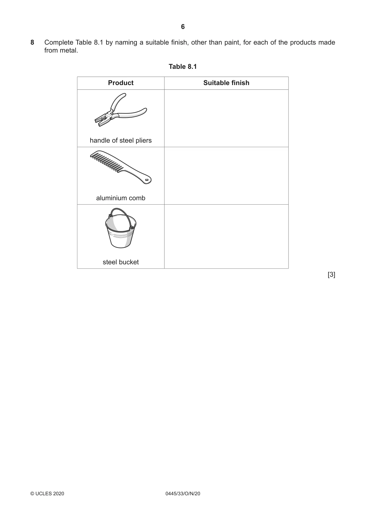 Cambridge IGCSE Design and Technology 0445 2020 Oct/Nov Paper 3 · Variant 3 question paper, page 6 of 20