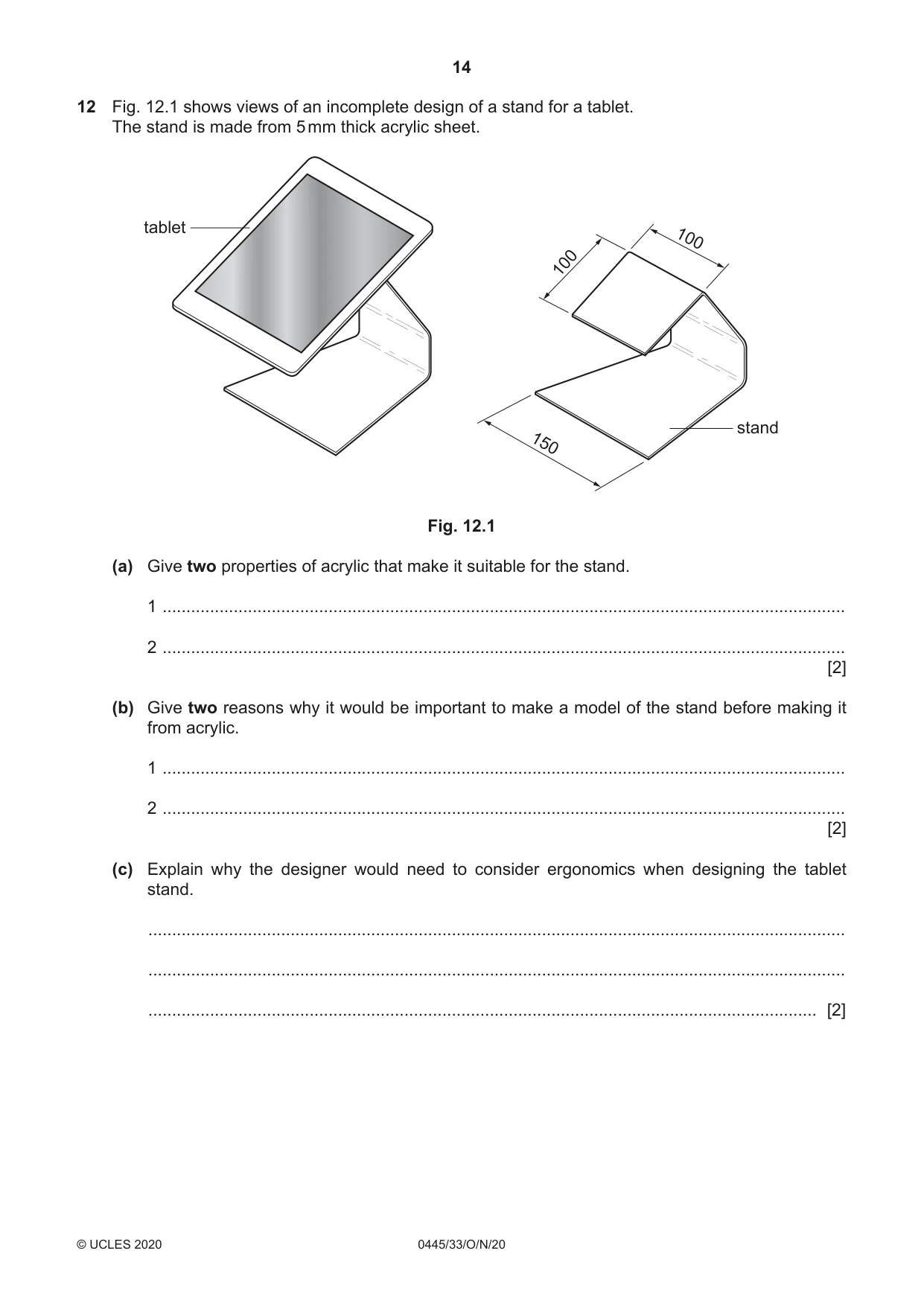 Cambridge IGCSE Design and Technology 0445 2020 Oct/Nov Paper 3 · Variant 3 question paper, page 14 of 20