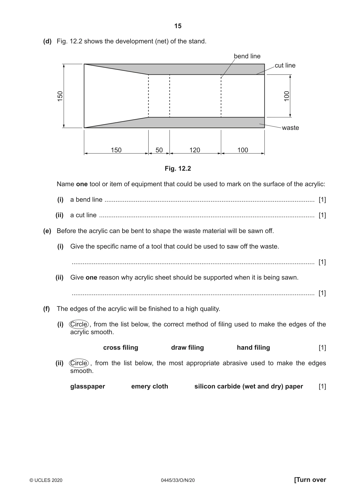 Cambridge IGCSE Design and Technology 0445 2020 Oct/Nov Paper 3 · Variant 3 question paper, page 15 of 20