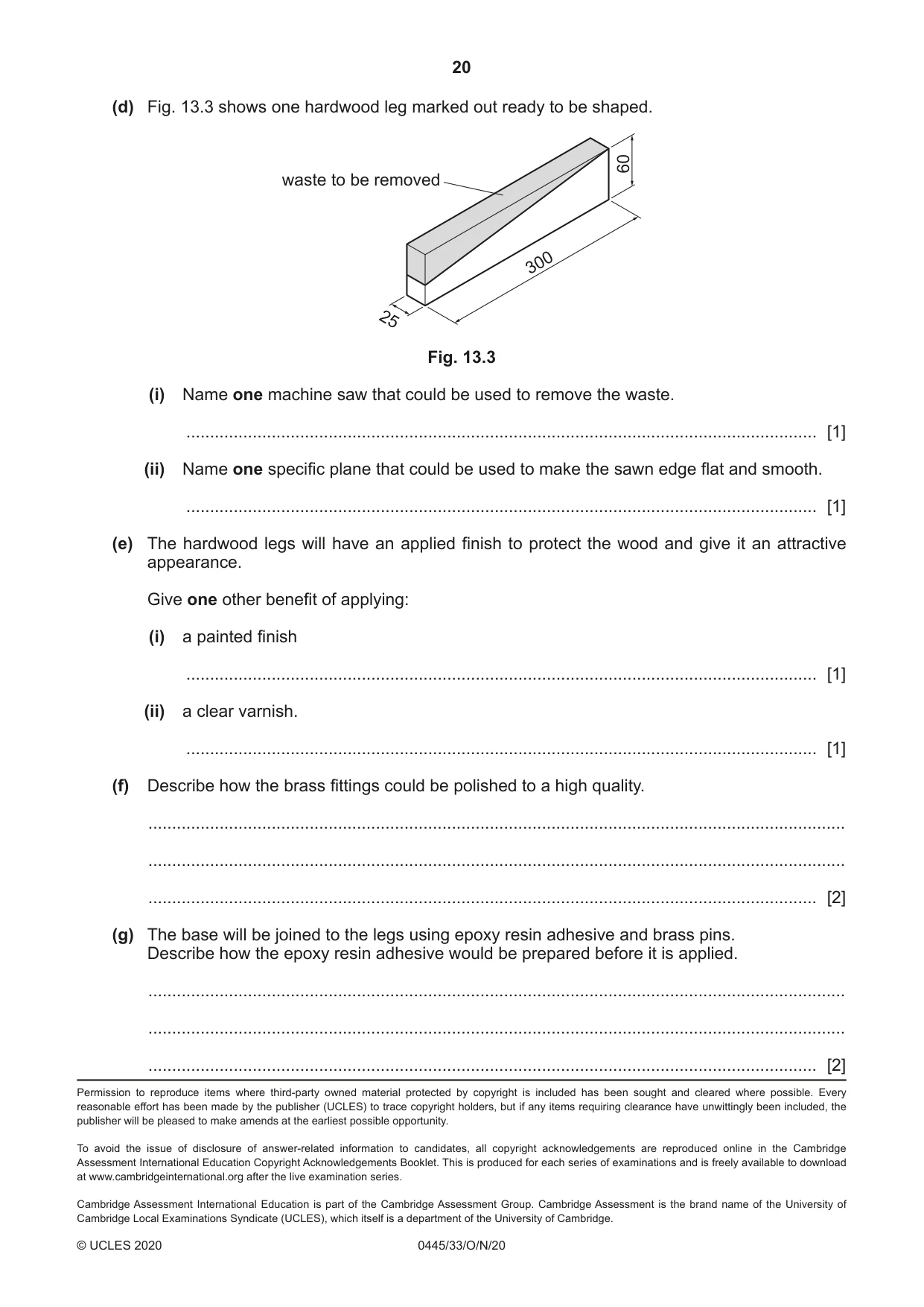 Cambridge IGCSE Design and Technology 0445 2020 Oct/Nov Paper 3 · Variant 3 question paper, page 20 of 20