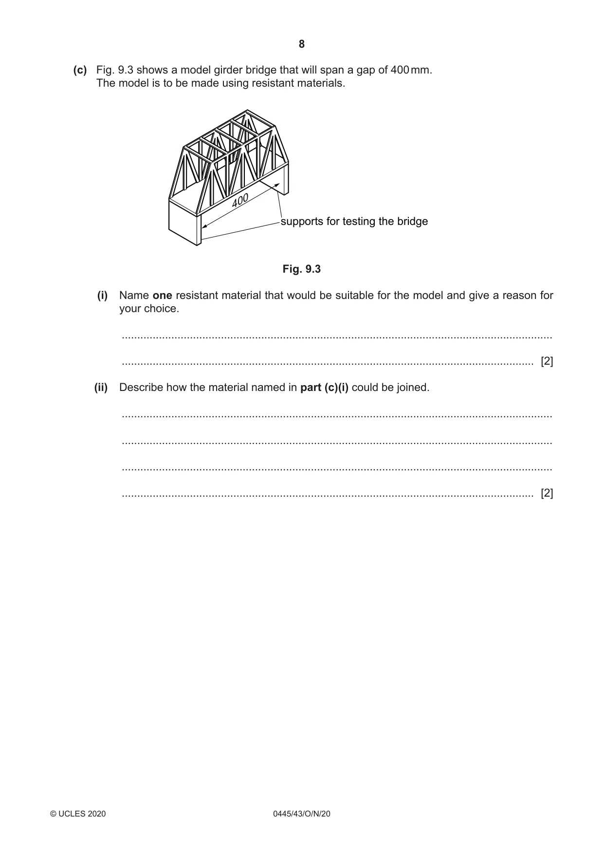 Cambridge IGCSE Design and Technology 0445 2020 Oct/Nov Paper 4 · Variant 3 question paper, page 8 of 20