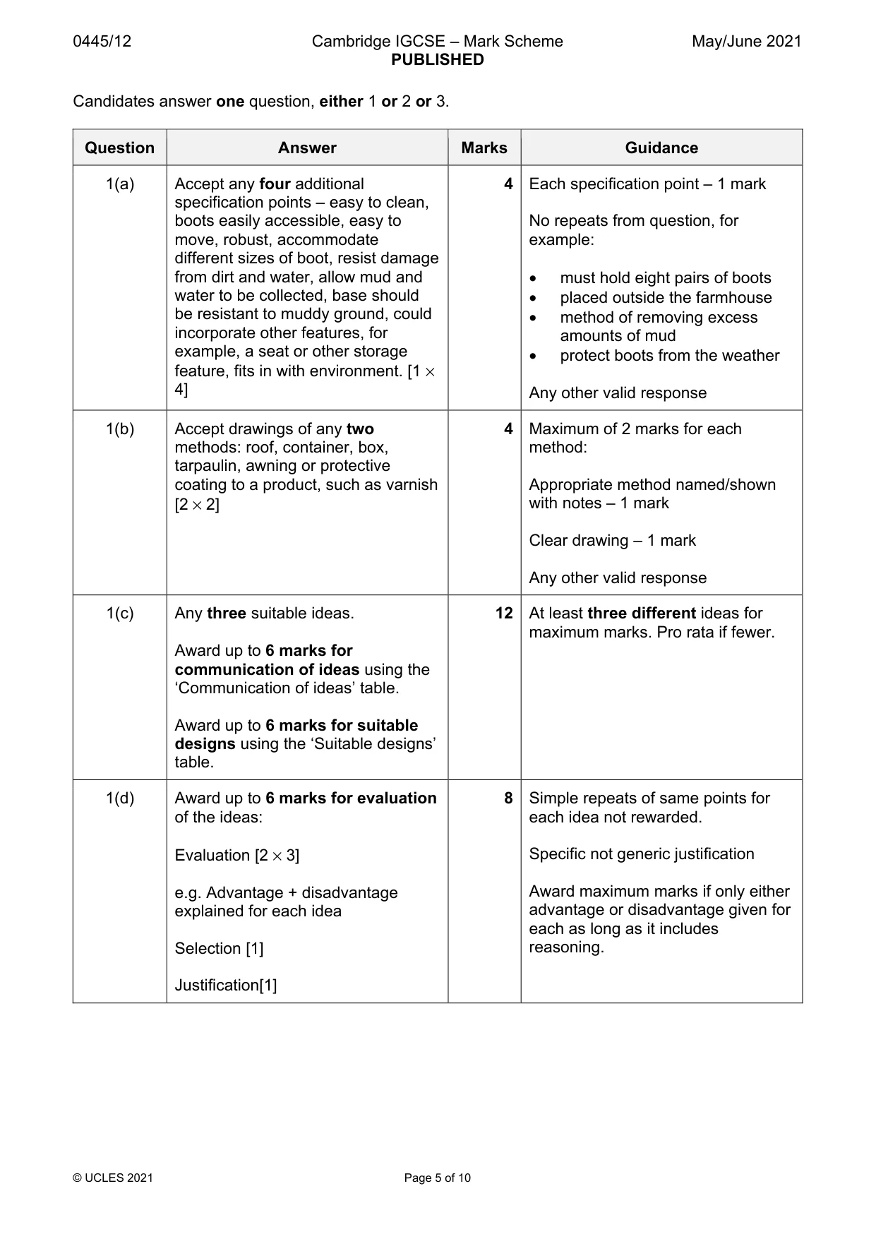 Mark scheme, page 5 of 10