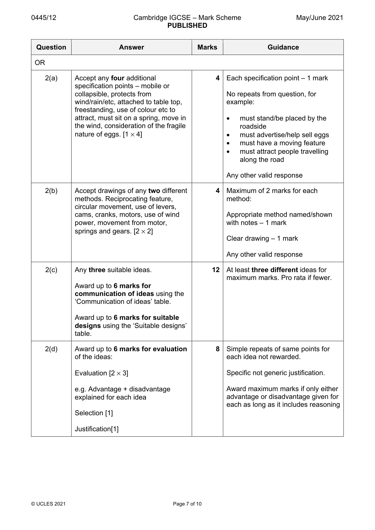 Mark scheme, page 7 of 10