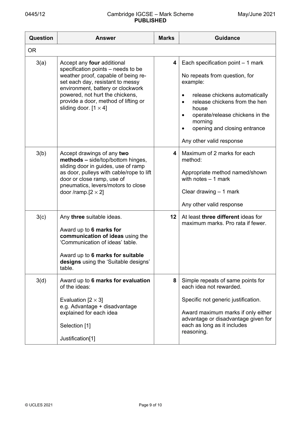 Mark scheme, page 9 of 10