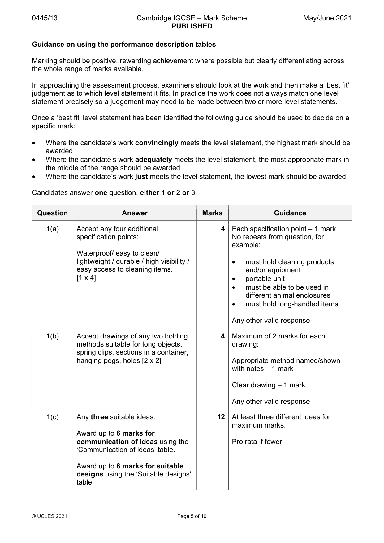 Mark scheme, page 5 of 10