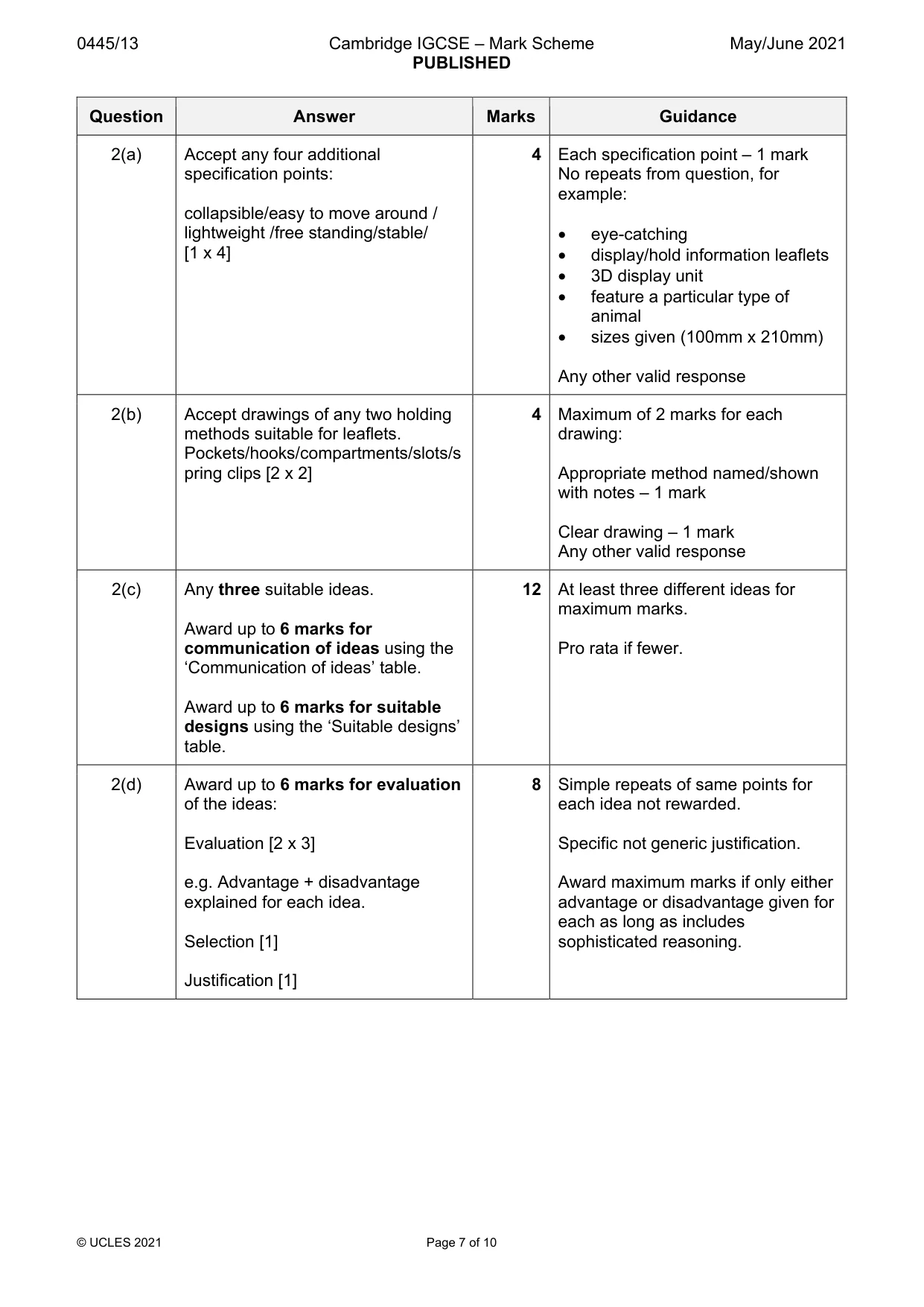 Mark scheme, page 7 of 10