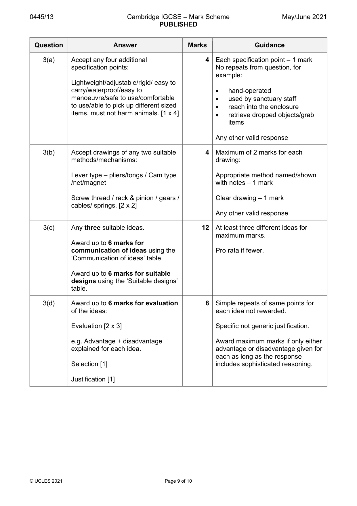 Mark scheme, page 9 of 10