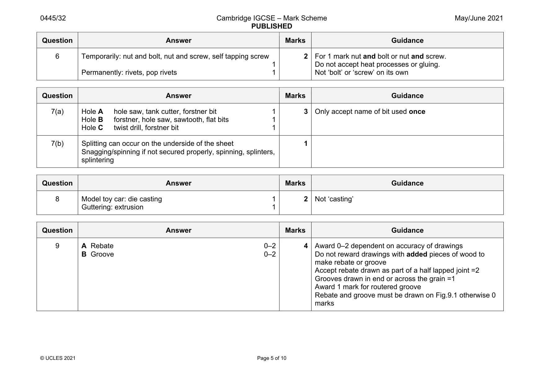 Mark scheme, page 5 of 10