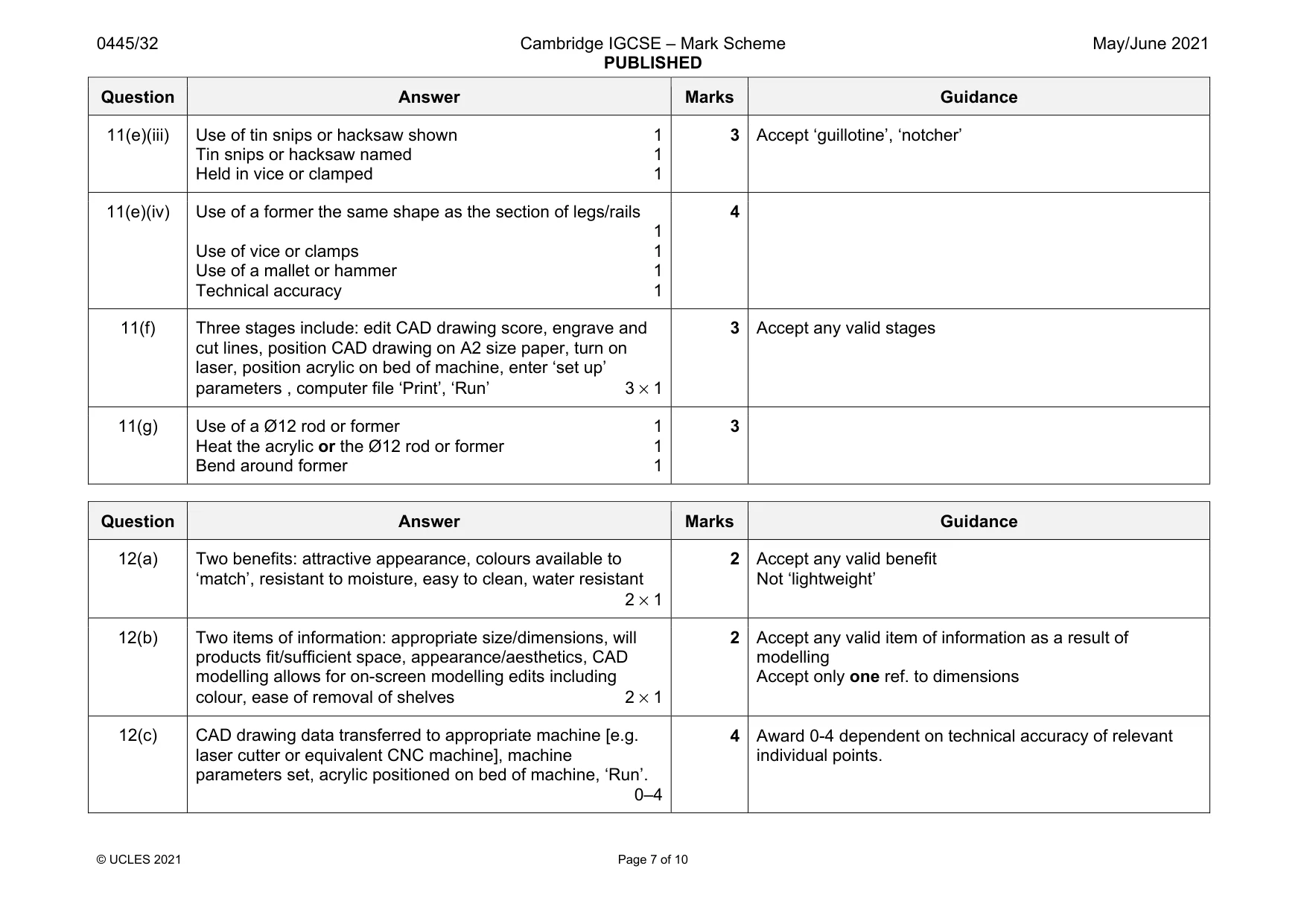 Mark scheme, page 7 of 10